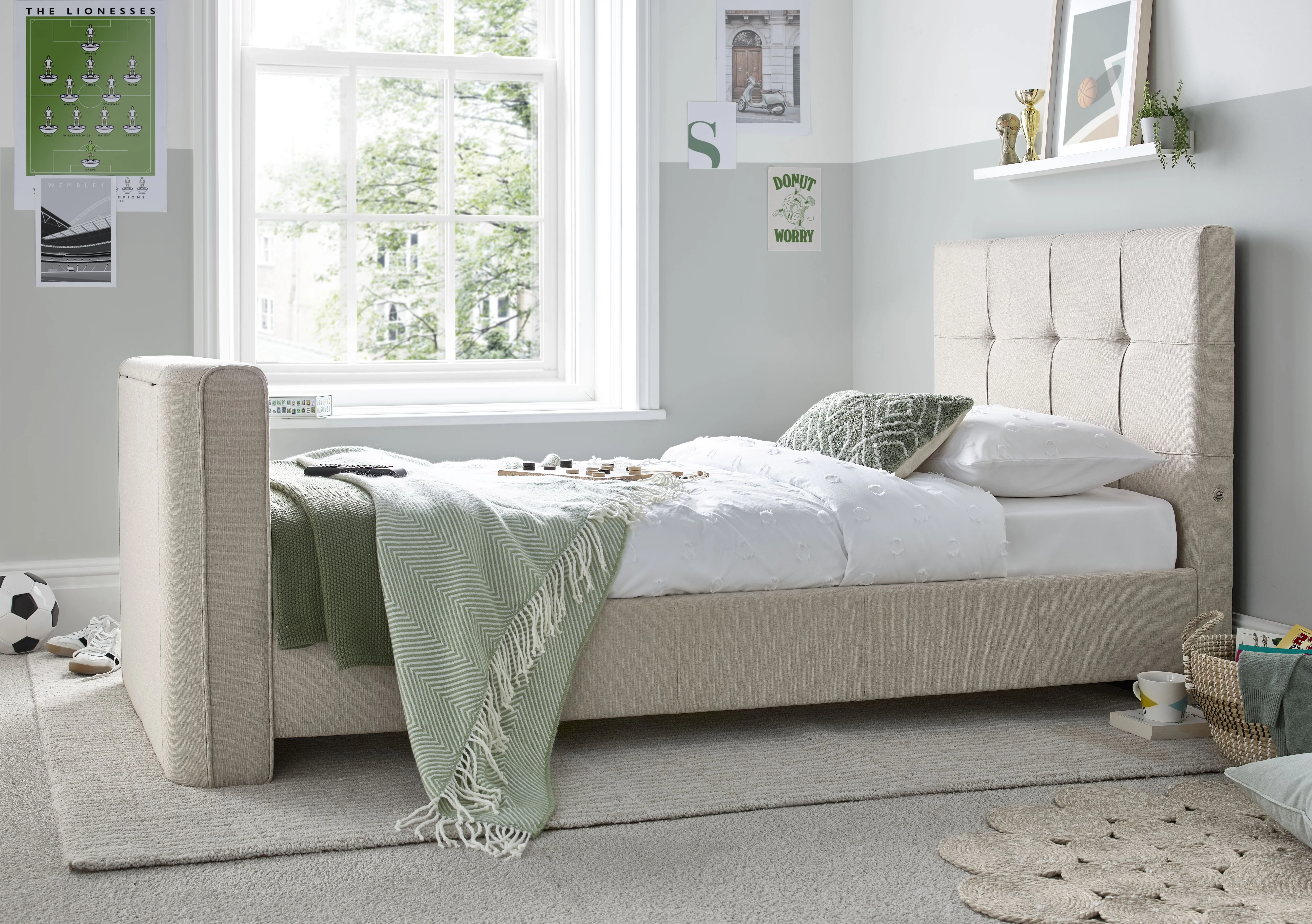 Alpha Manual Single TV Bed In Light Stone - Image 4