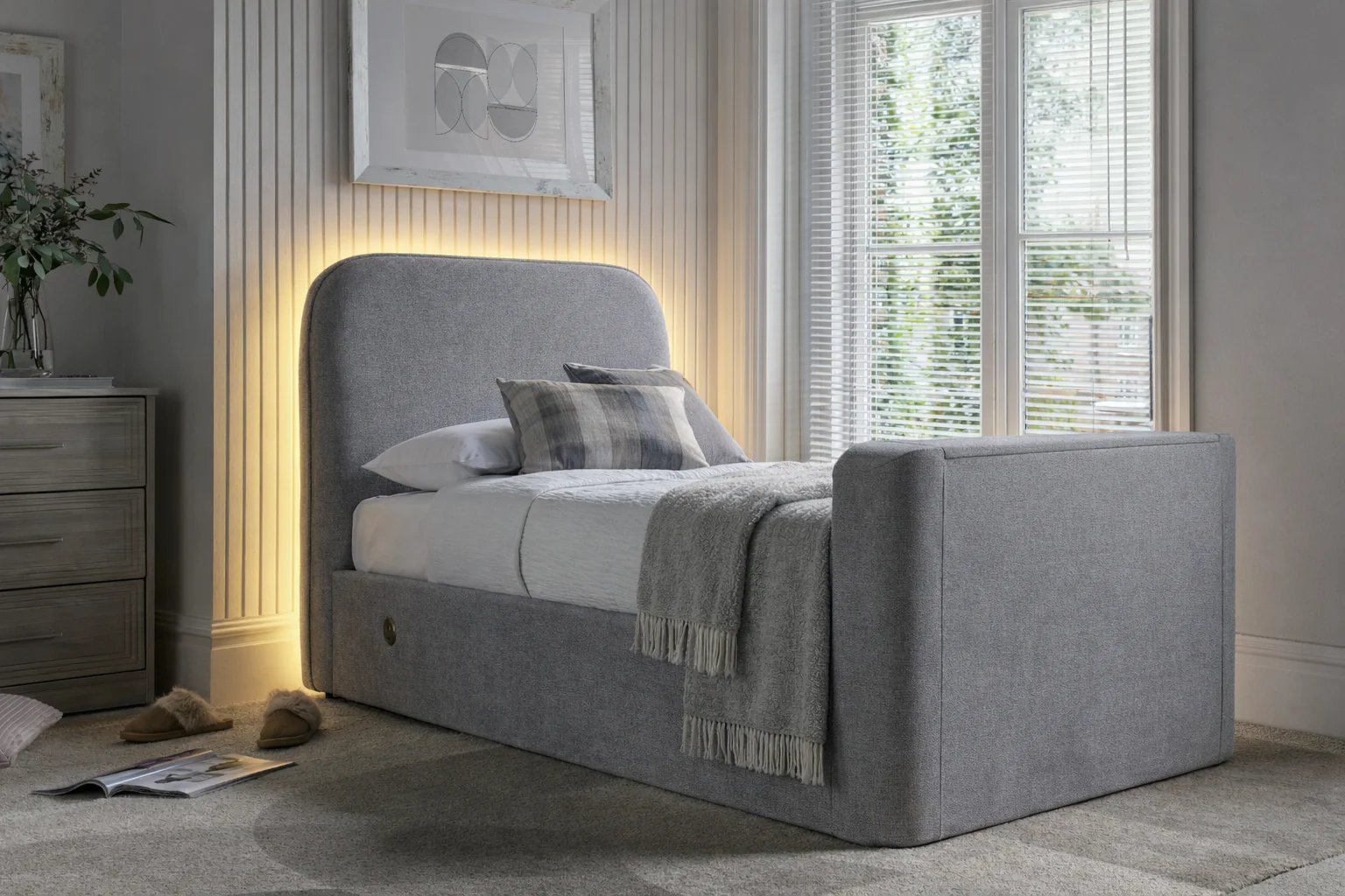 Arla Ottoman Single Storage TV Bed in Luxury Grey - Image 3