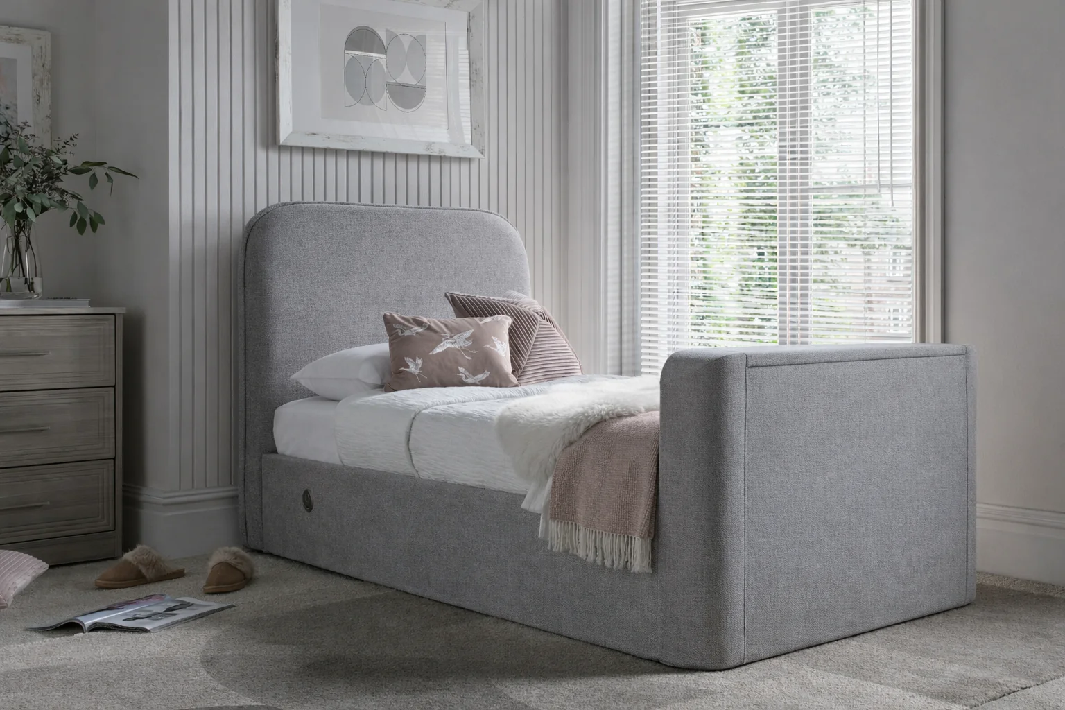 Arla Ottoman Single Storage TV Bed in Luxury Grey - Image 7