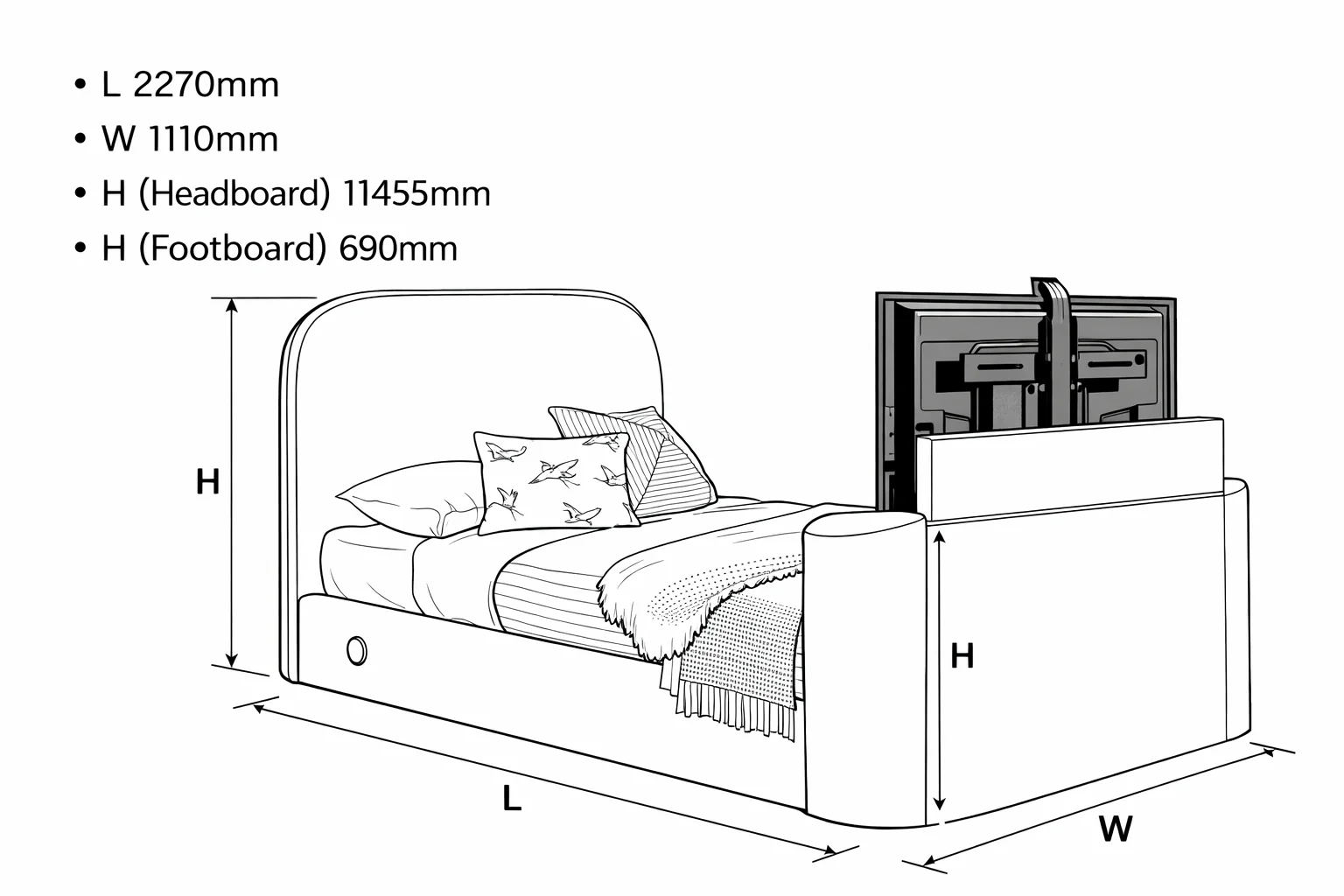 Arla Ottoman Single TV Bed in Luxury Cream - Image 8