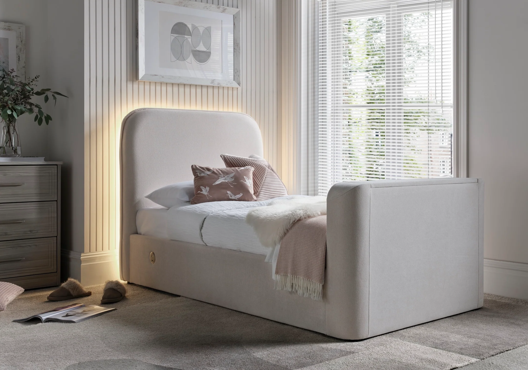 Arla Ottoman Single TV Bed in Luxury Cream - Image 4