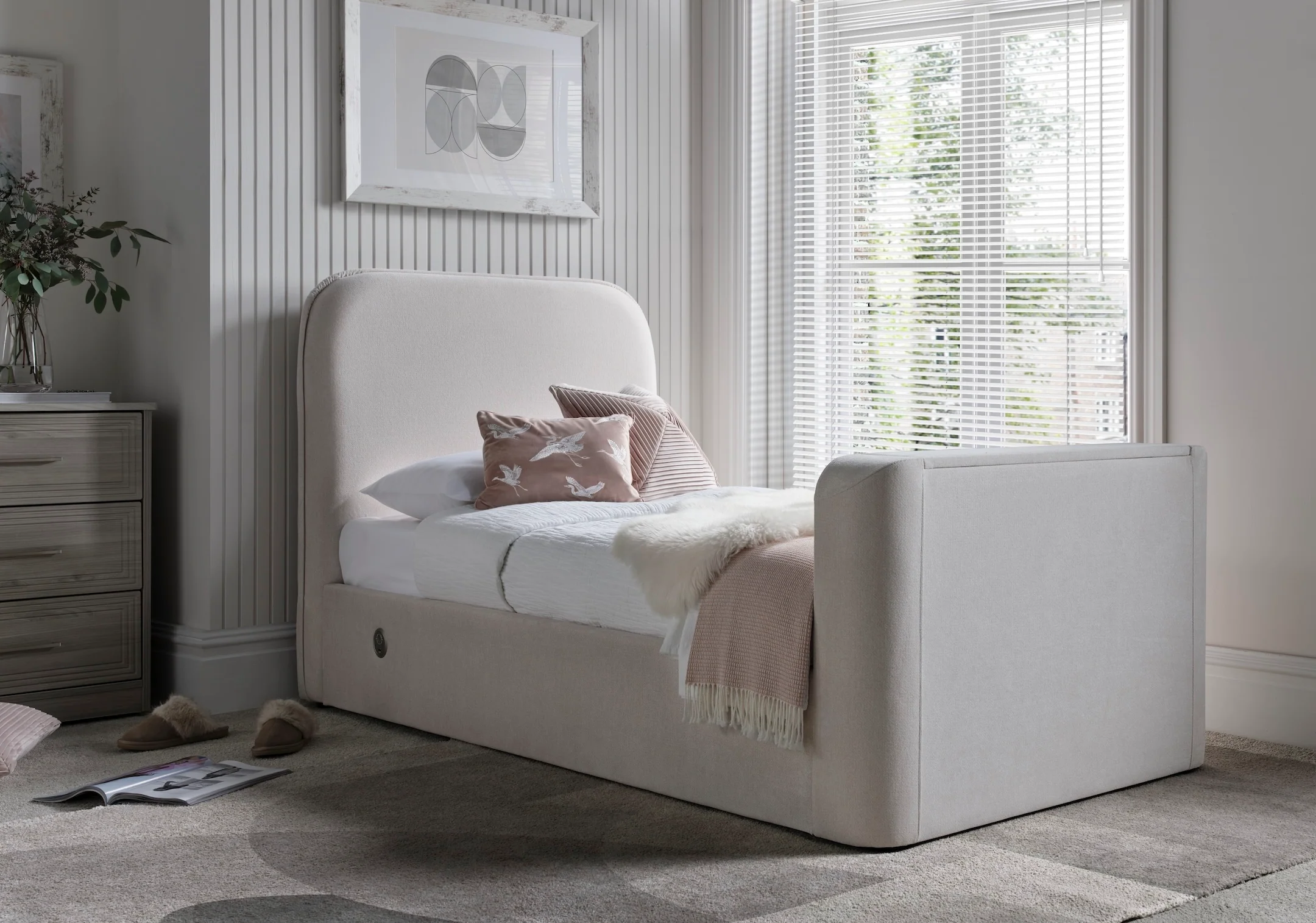 Arla Ottoman Single TV Bed in Luxury Cream - Image 7