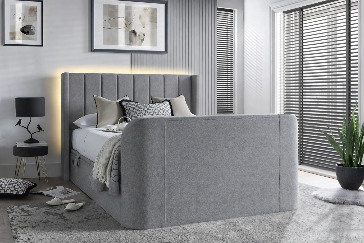Atom II Ottoman Storage TV Bed in Luxury Grey