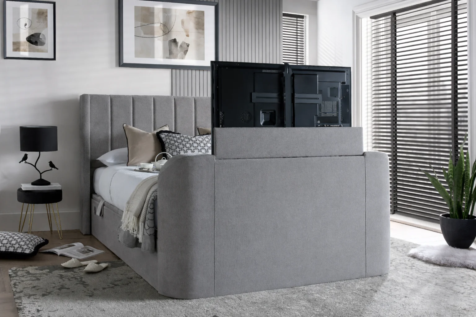 Atom II Ottoman Storage TV Bed in Luxury Grey - Image 3