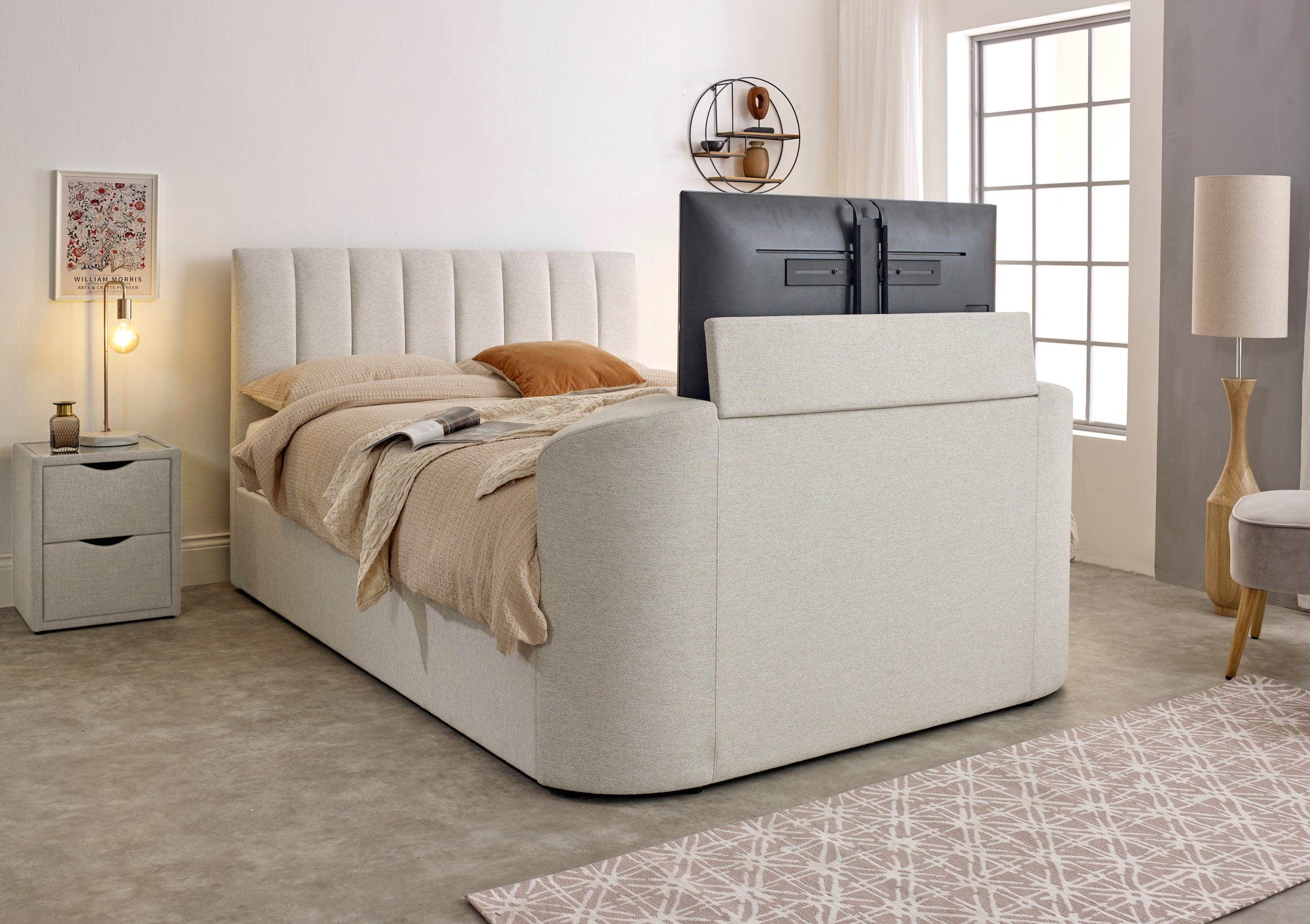 Capella TV Bed in Pebble Stone Fabric (non ottoman) - Image 4