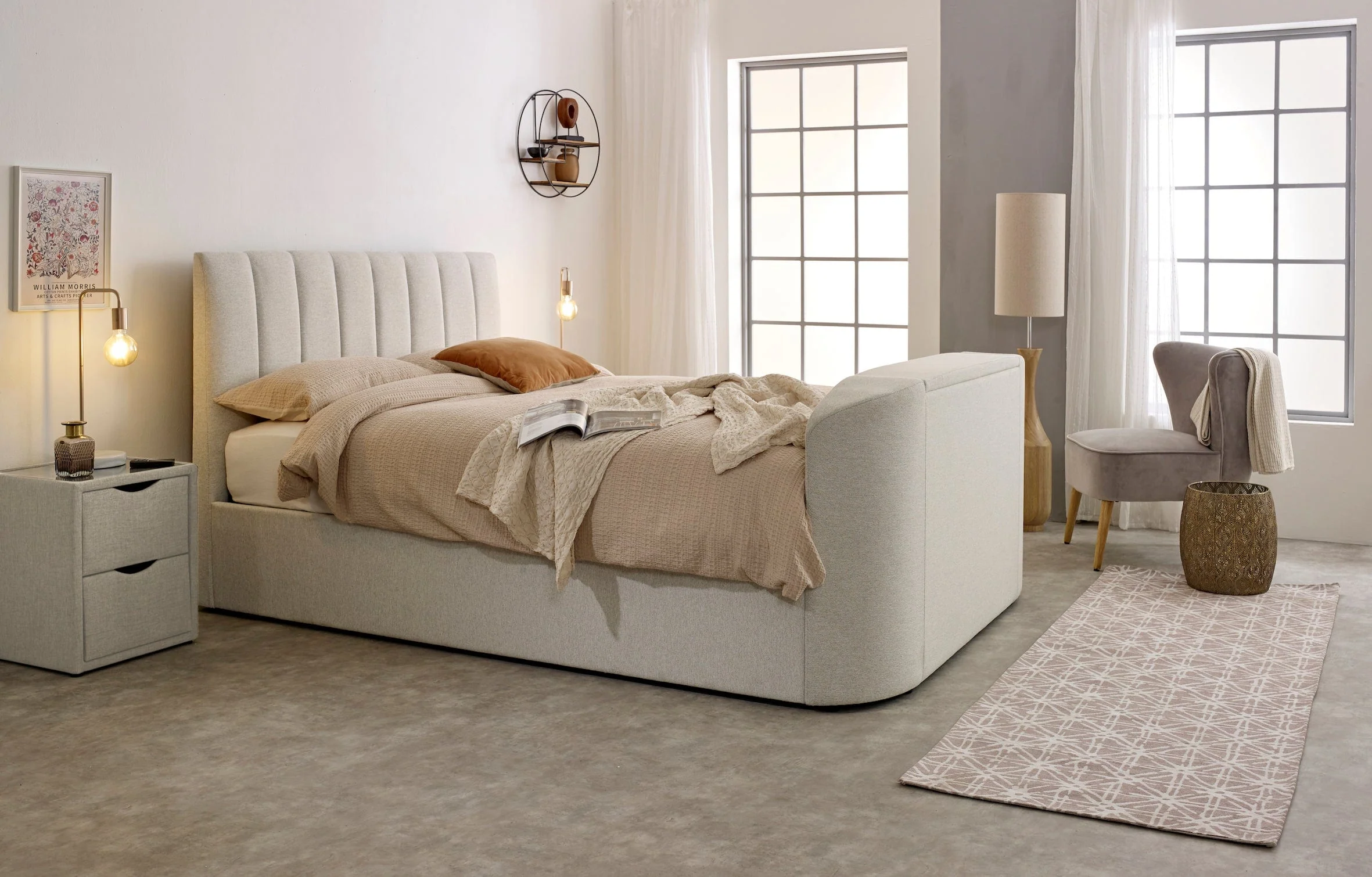 Capella TV Bed in Pebble Stone Fabric (non ottoman) - Image 5