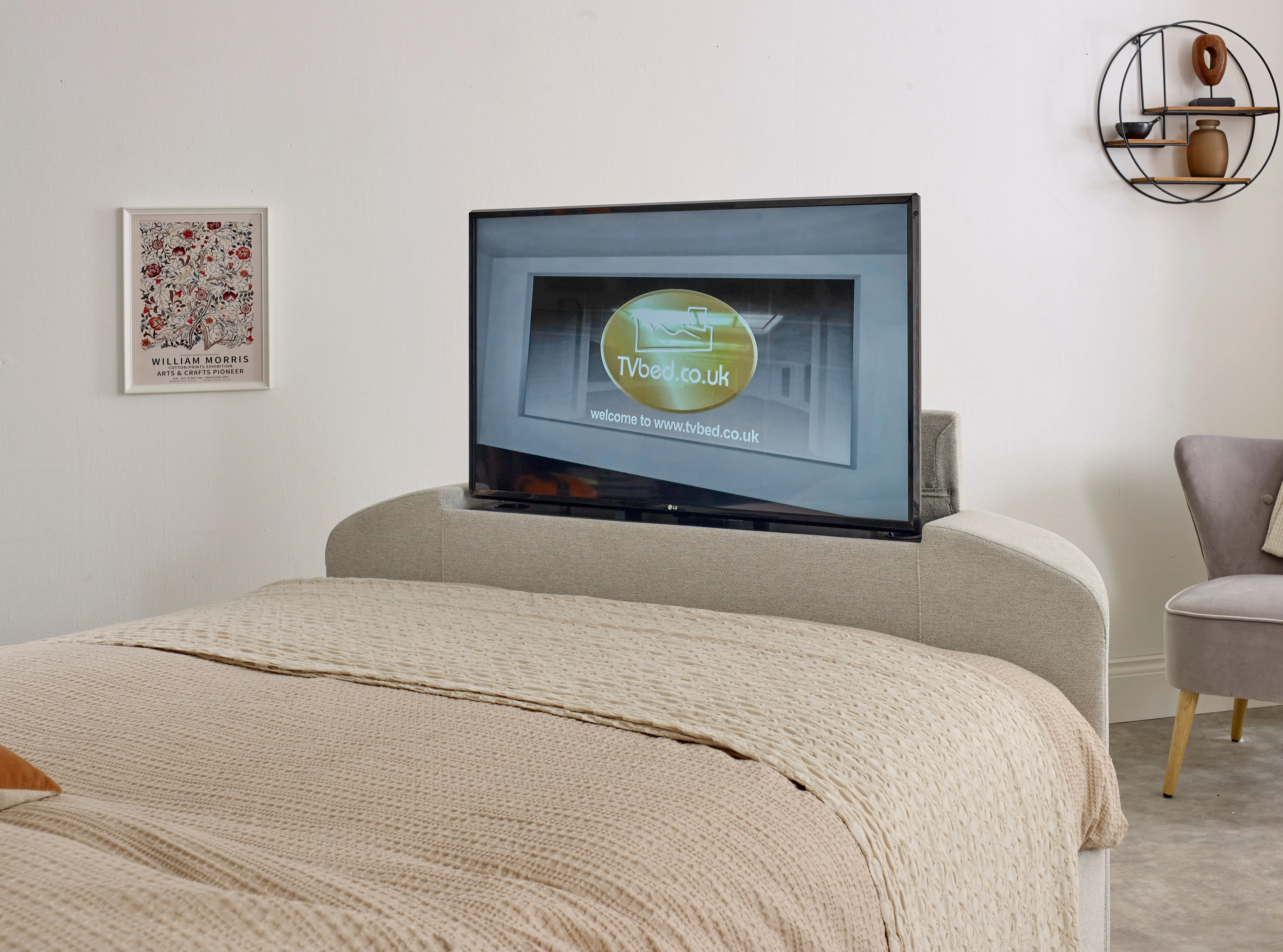 Capella TV Bed in Pebble Stone Fabric (non ottoman) - Image 8