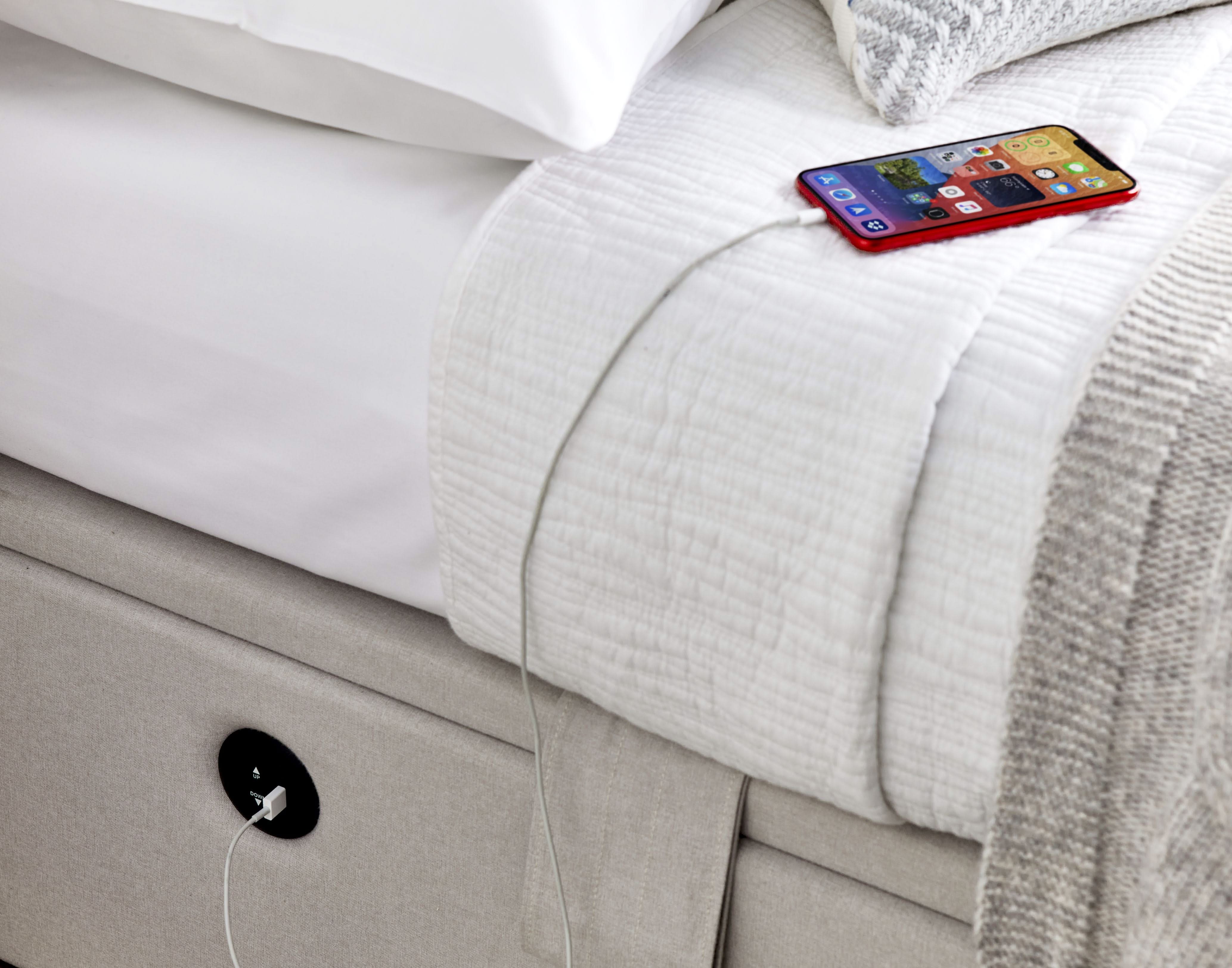 Essence Ottoman Storage TV Bed in Natural Cream Fabric - Image 5