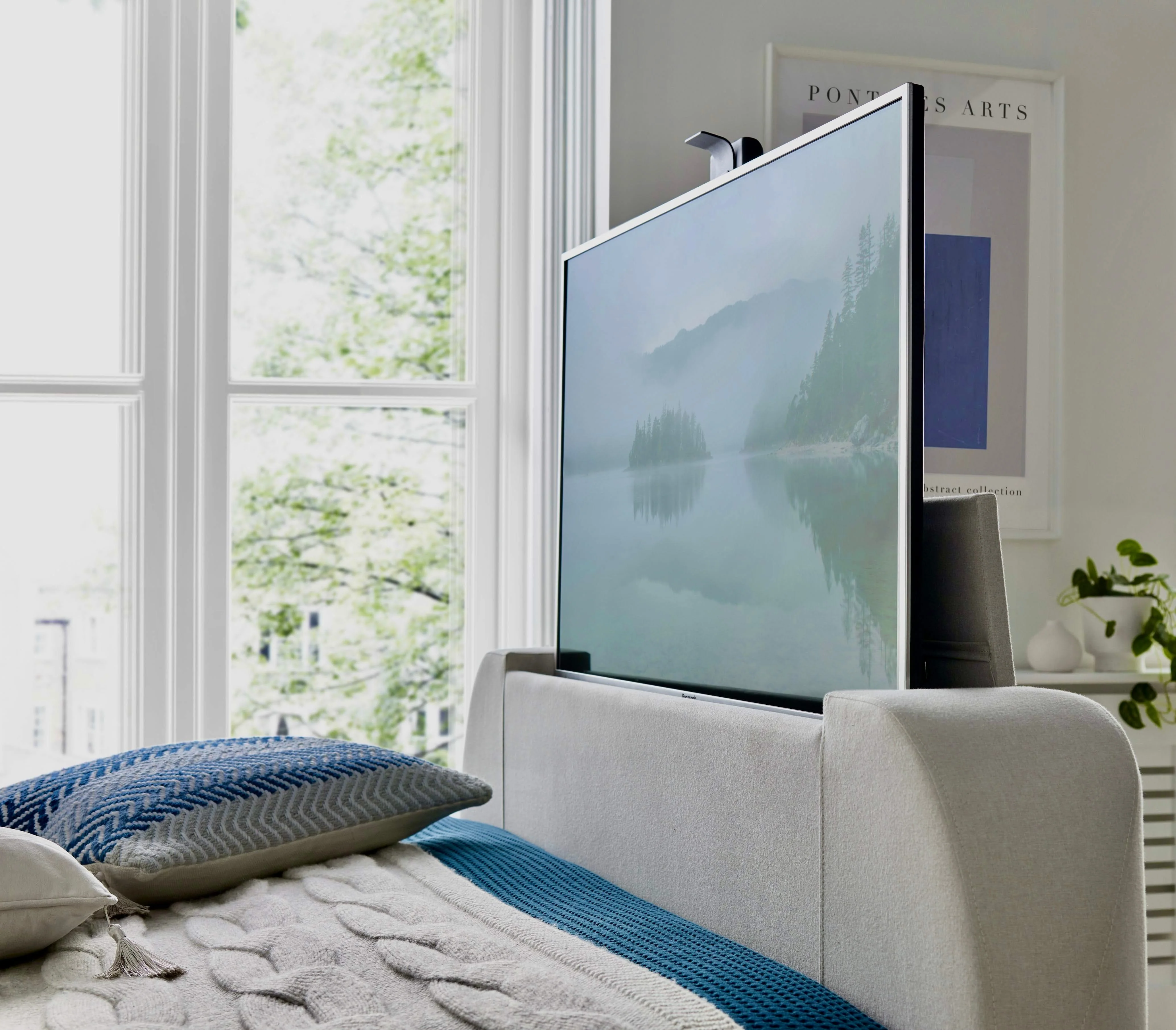 Essence Ottoman Storage TV Bed in Natural Cream Fabric - Image 7