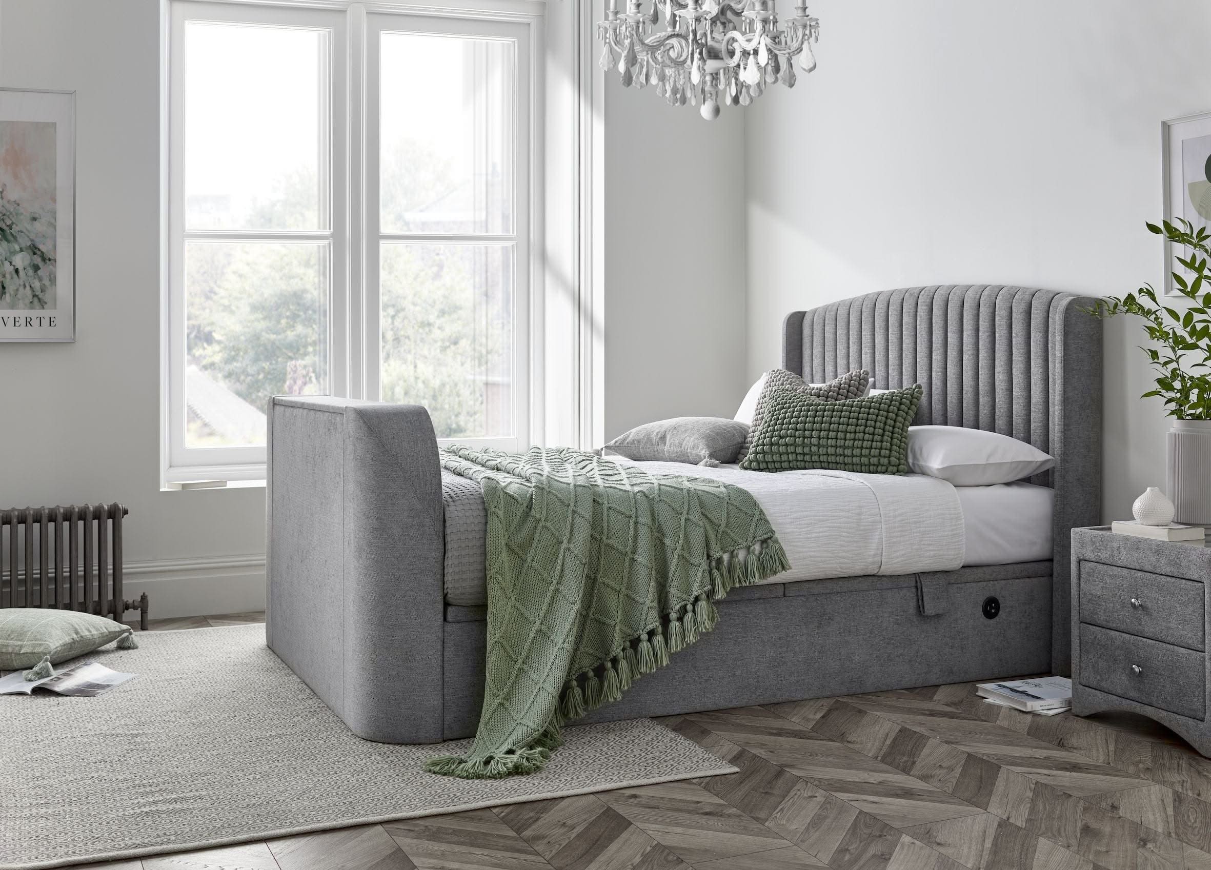 Essence Ottoman Storage TV Bed in Grey Fabric - Image 3