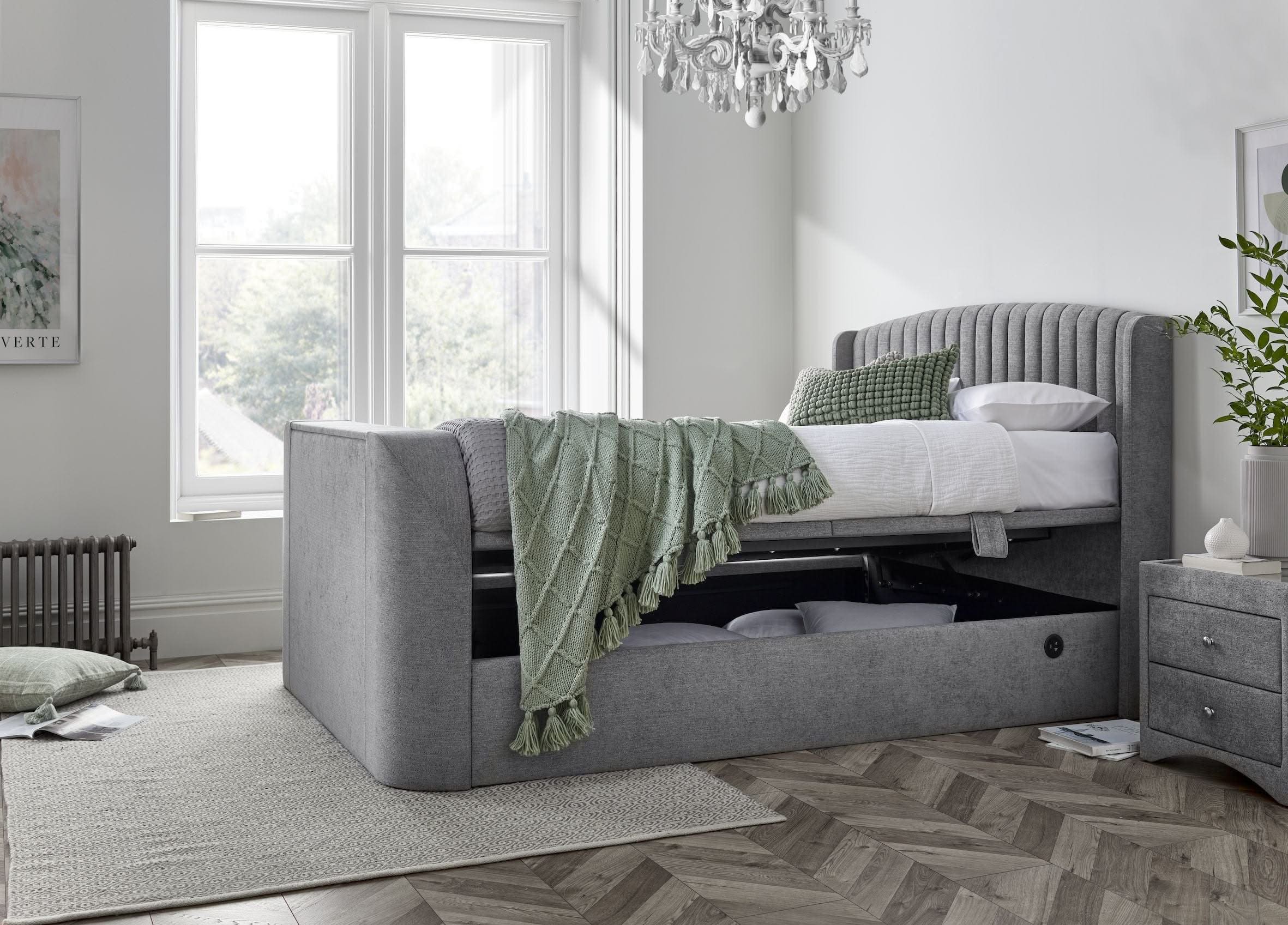 Essence Ottoman Storage TV Bed in Grey Fabric - Image 4