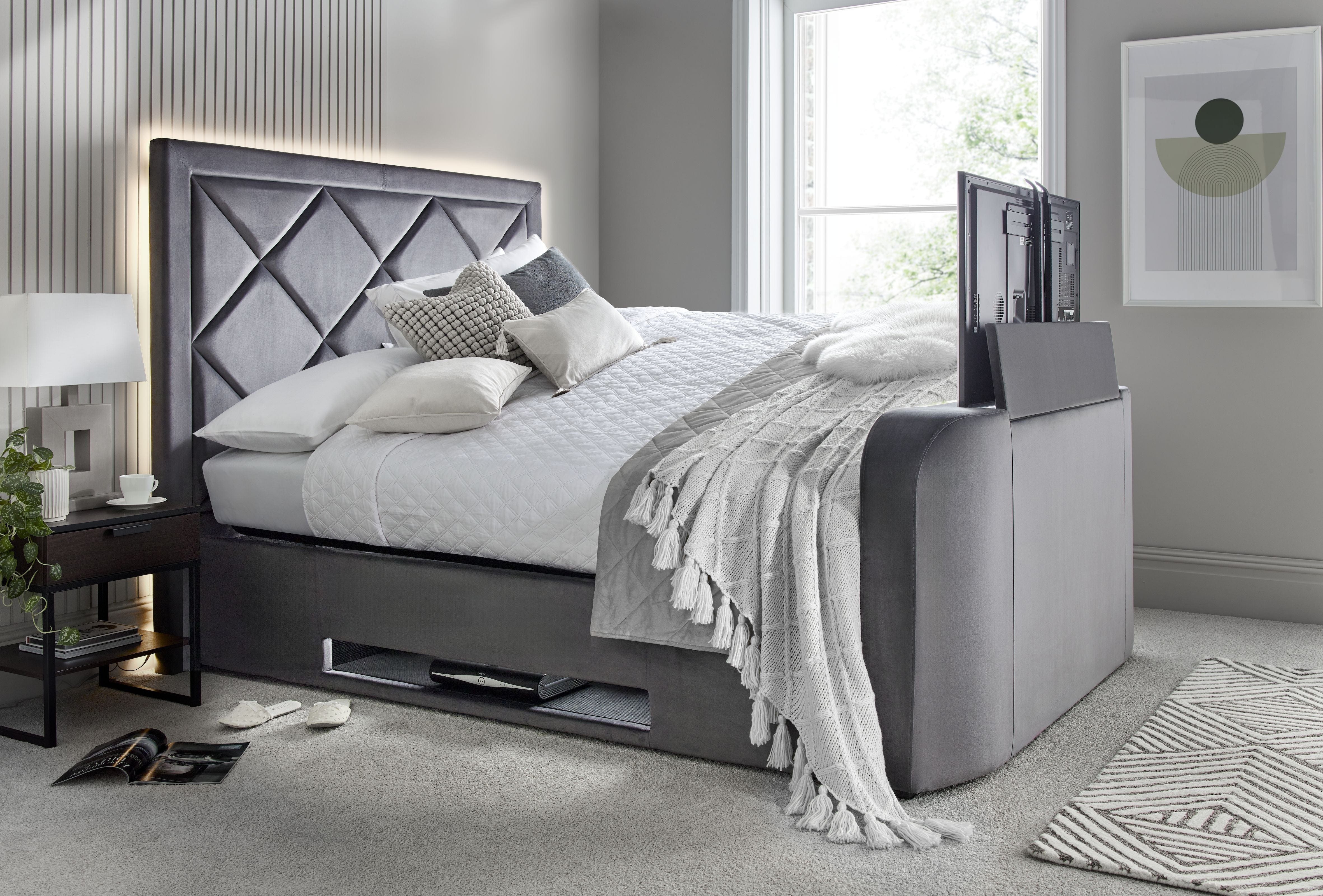 Stanford 4.1 Soundbar Grey Velvet Ottoman TV Bed - Image 4