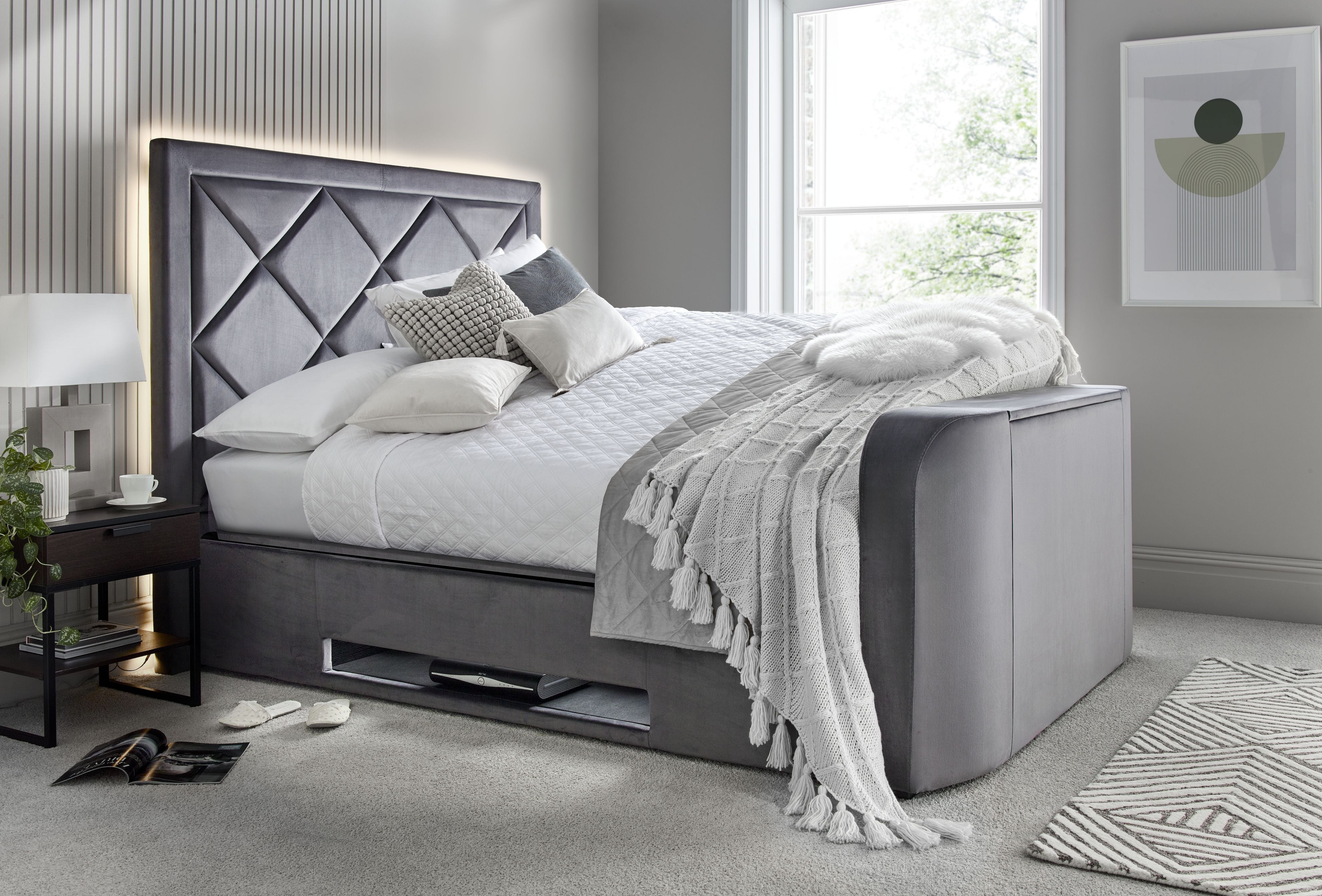 Stanford 4.1 Soundbar Grey Velvet Ottoman TV Bed - Image 5