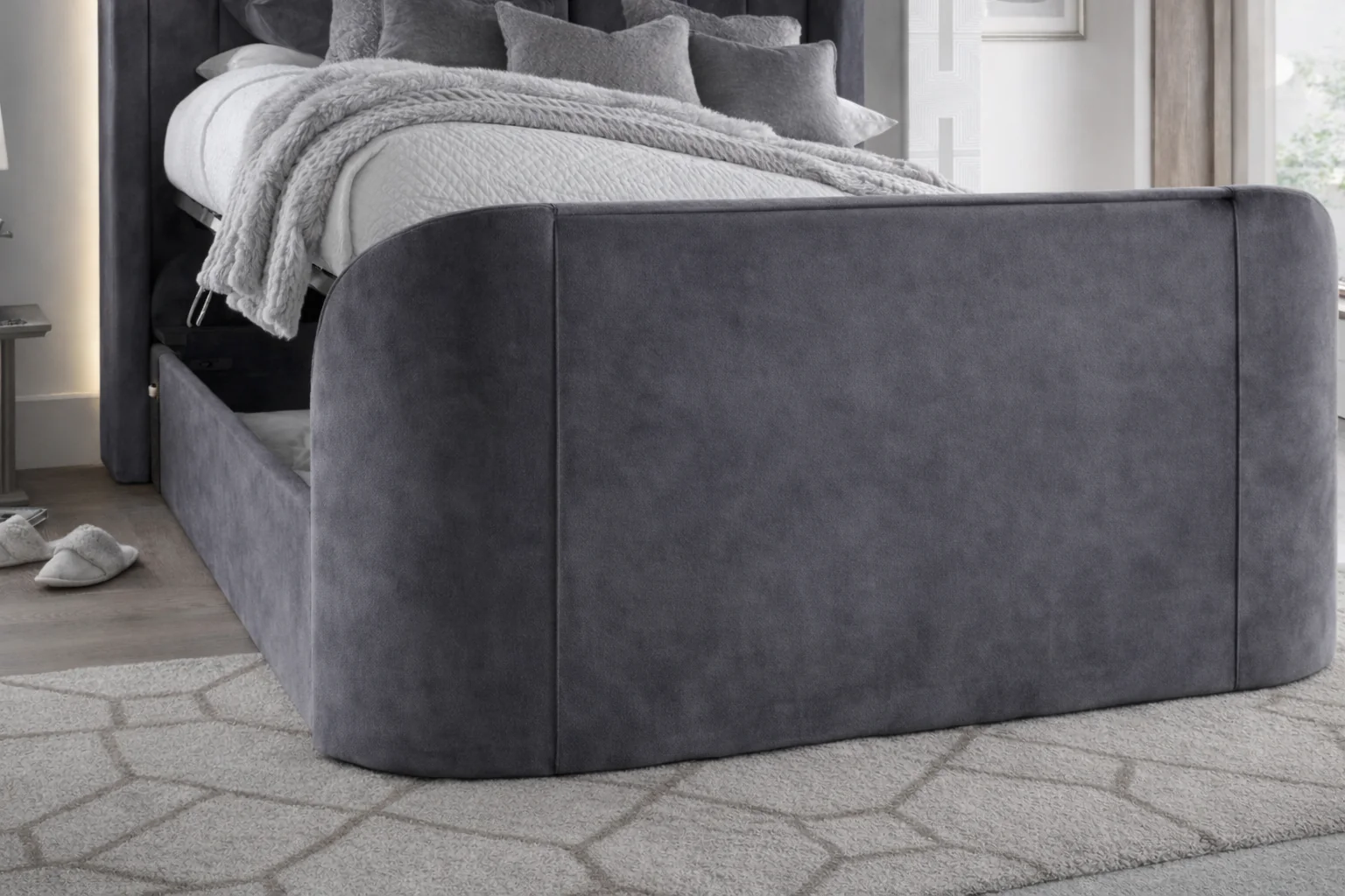 Hampton True Sound 5.1 Grey Velvet Ottoman TV Bed - Image 3