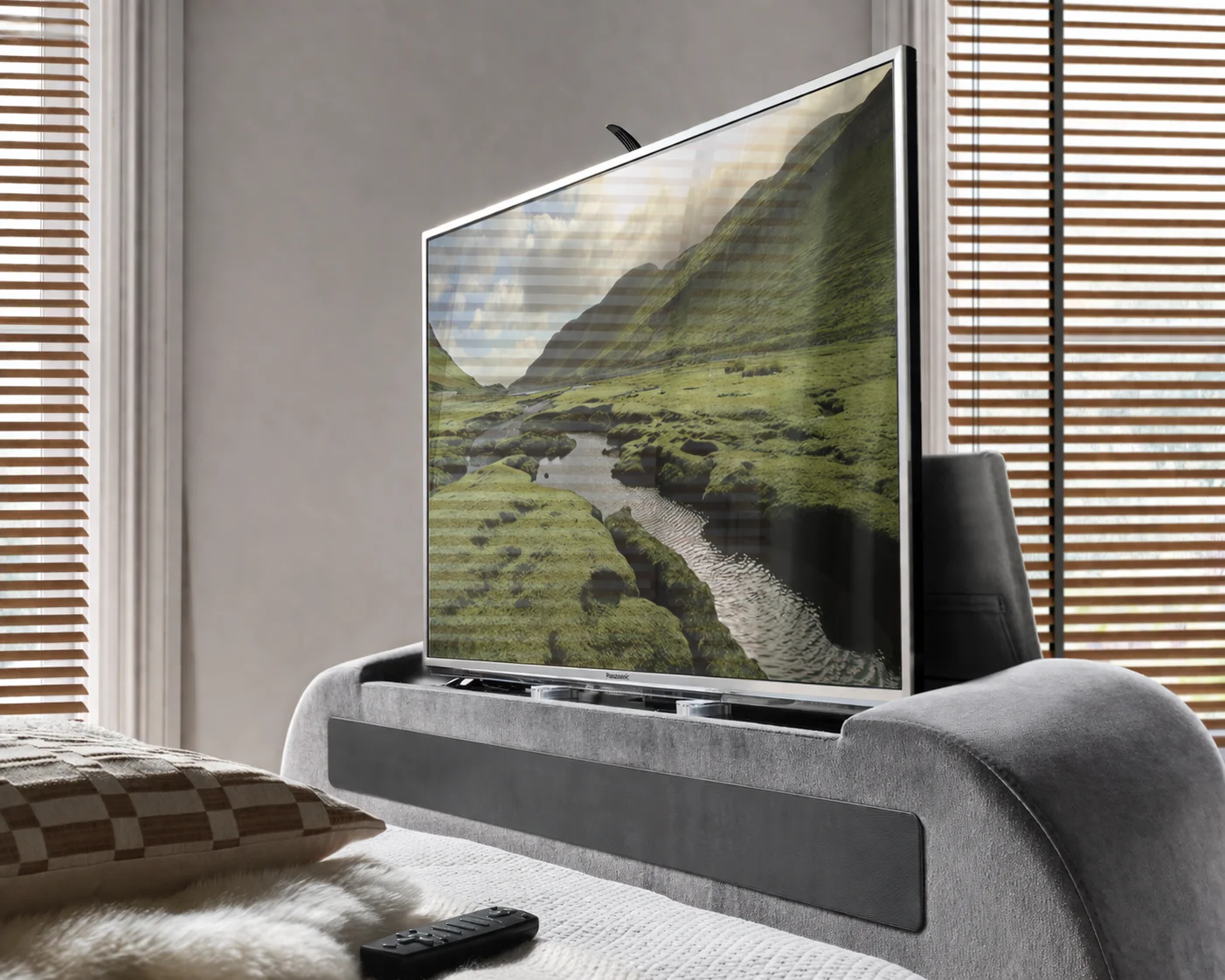 Hampton True Sound 5.1 Grey Velvet Ottoman TV Bed - Image 4