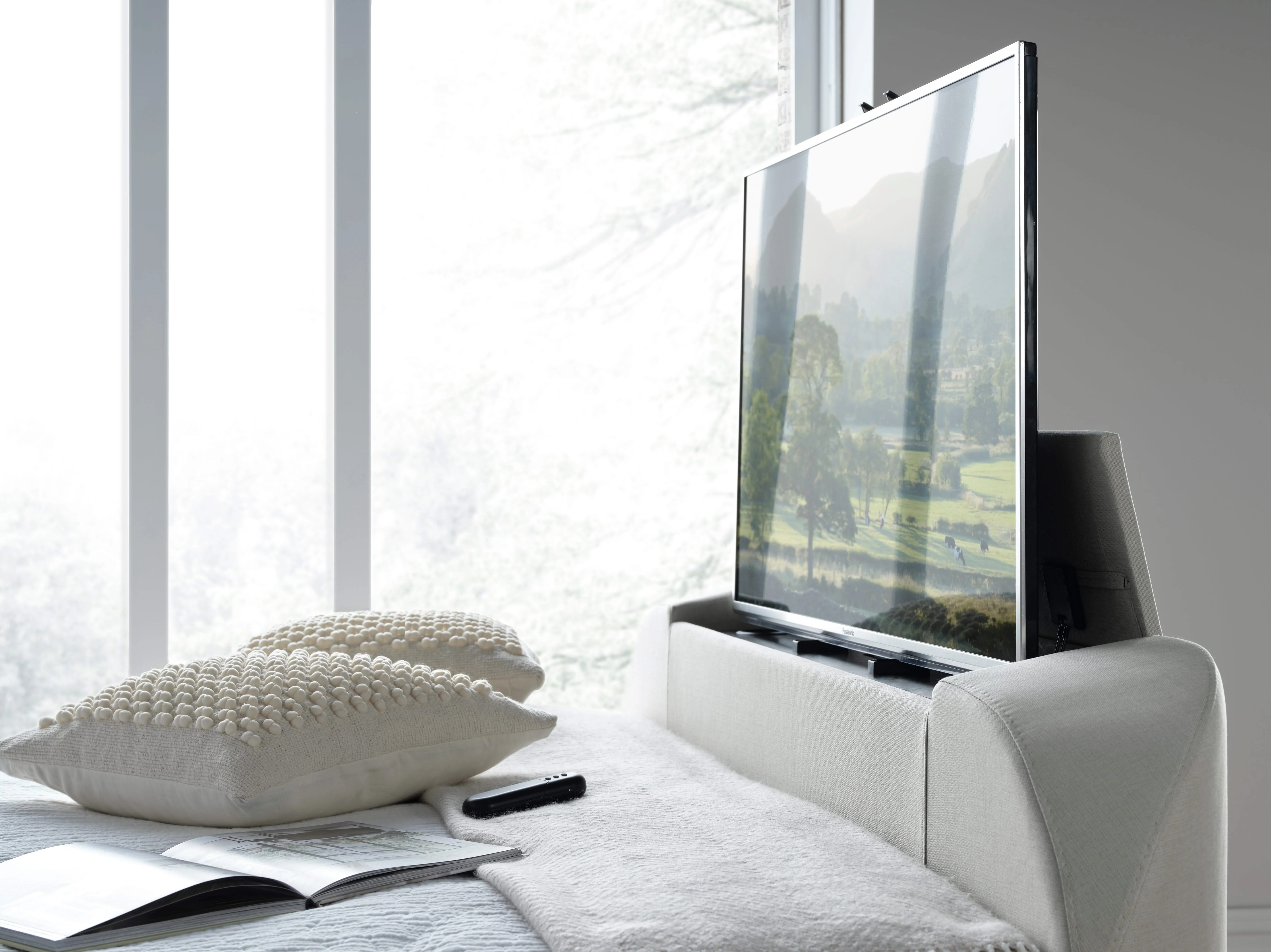Harlem II Light Stone Fabric Ottoman TV Bed - Image 3
