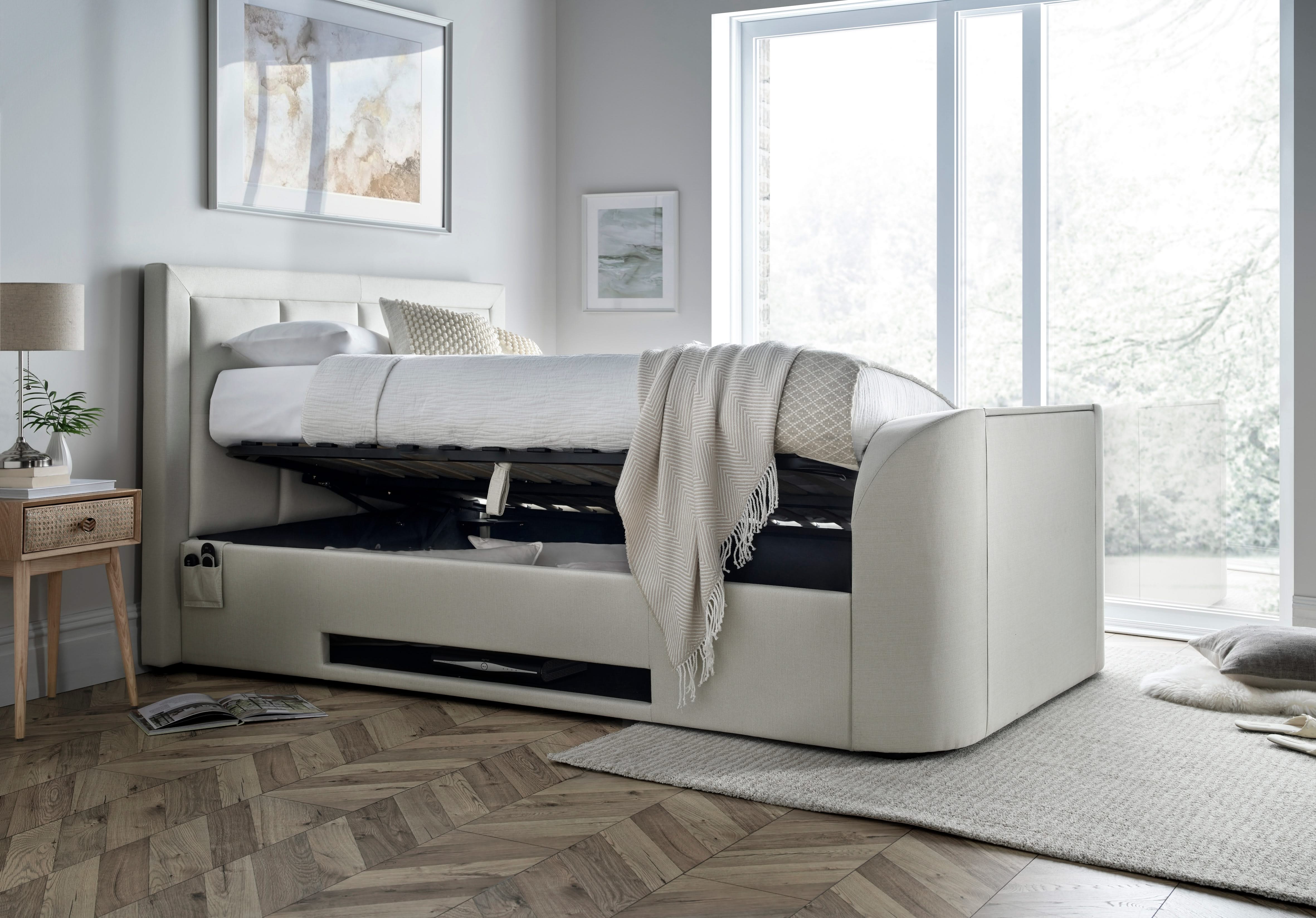 Harlem II Light Stone Fabric Ottoman TV Bed - Image 5