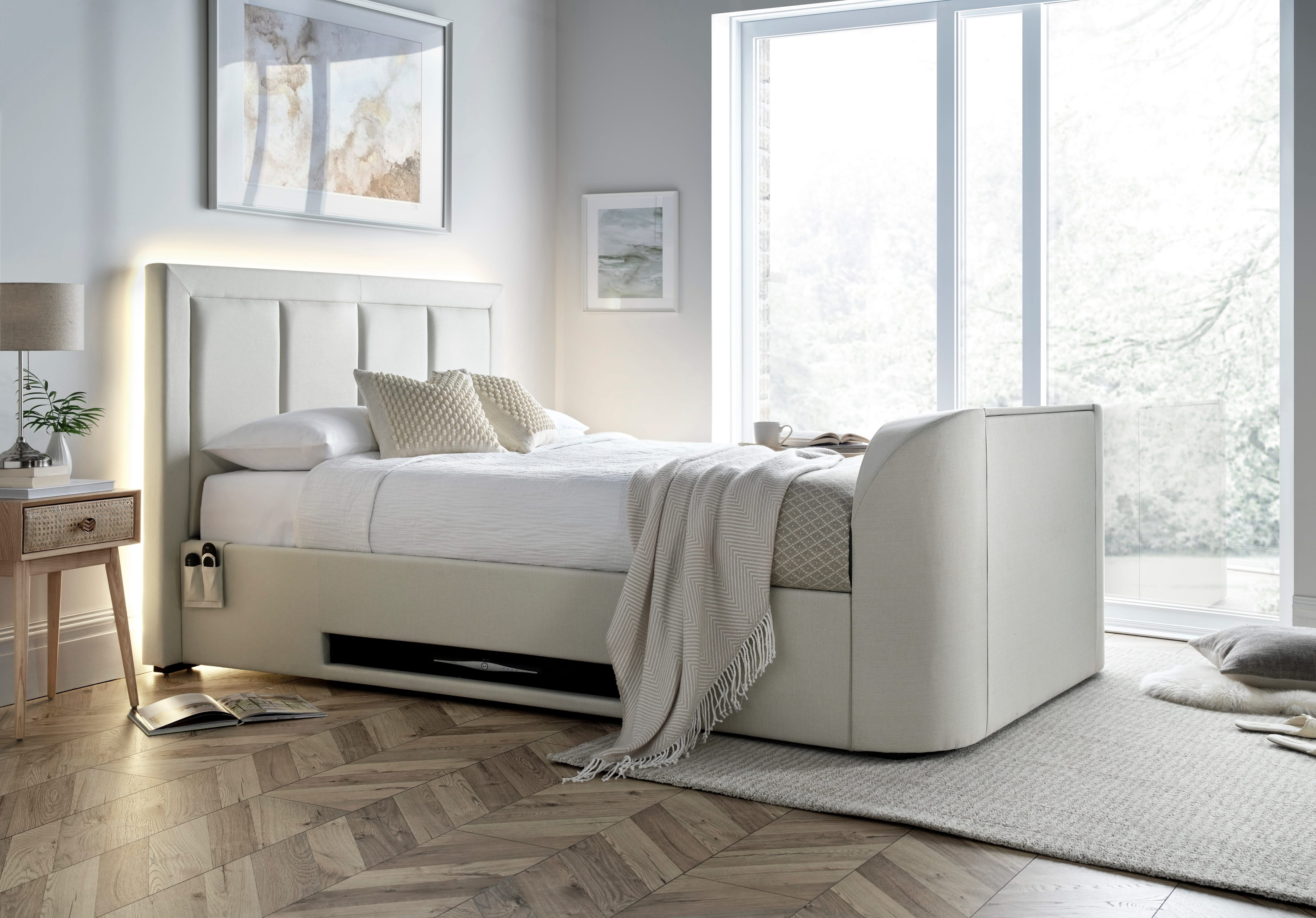 Harlem II Light Stone Fabric Ottoman TV Bed - Image 6