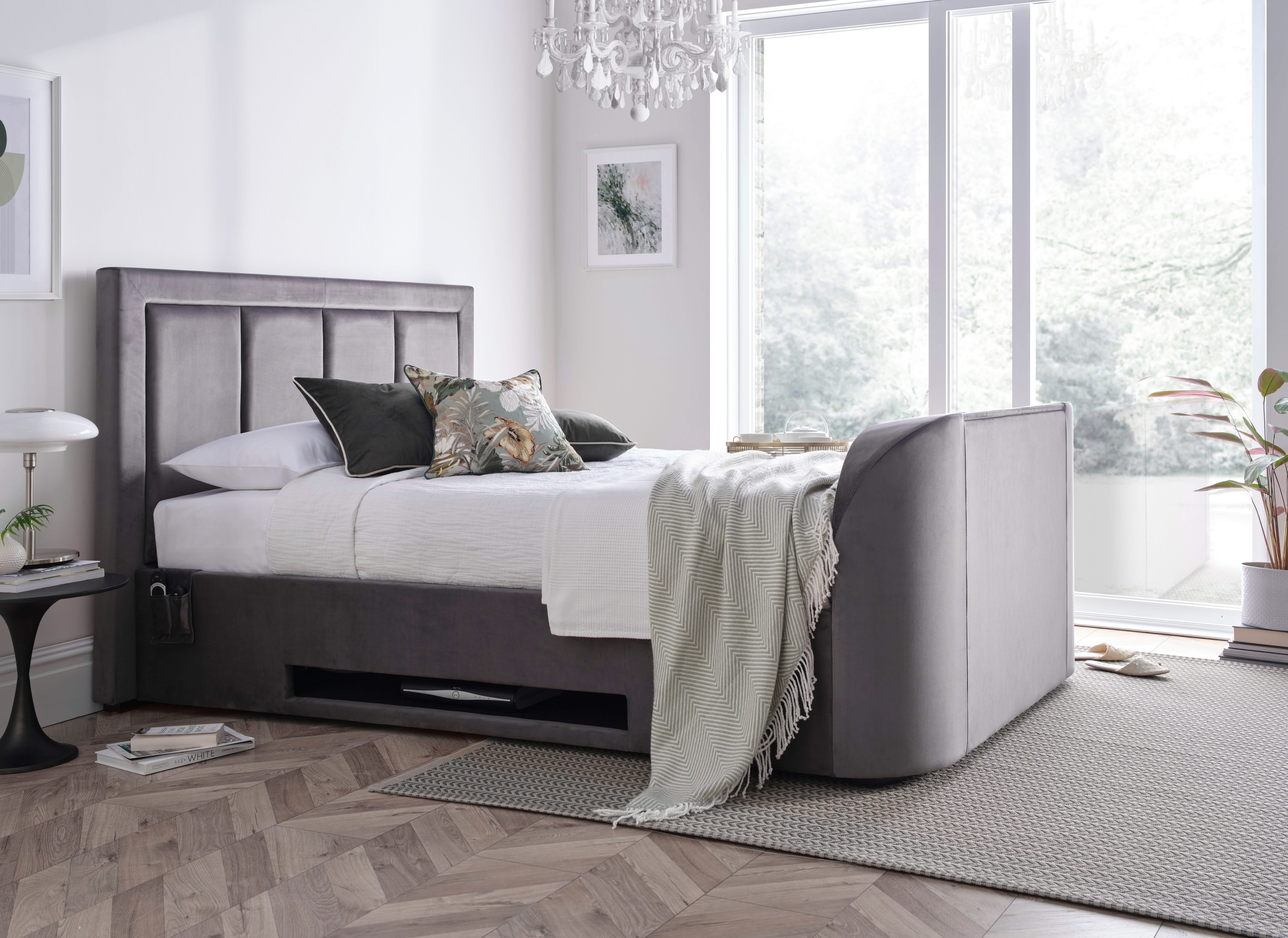 Harlem Grey Velvet Ottoman TV Bed - Image 3