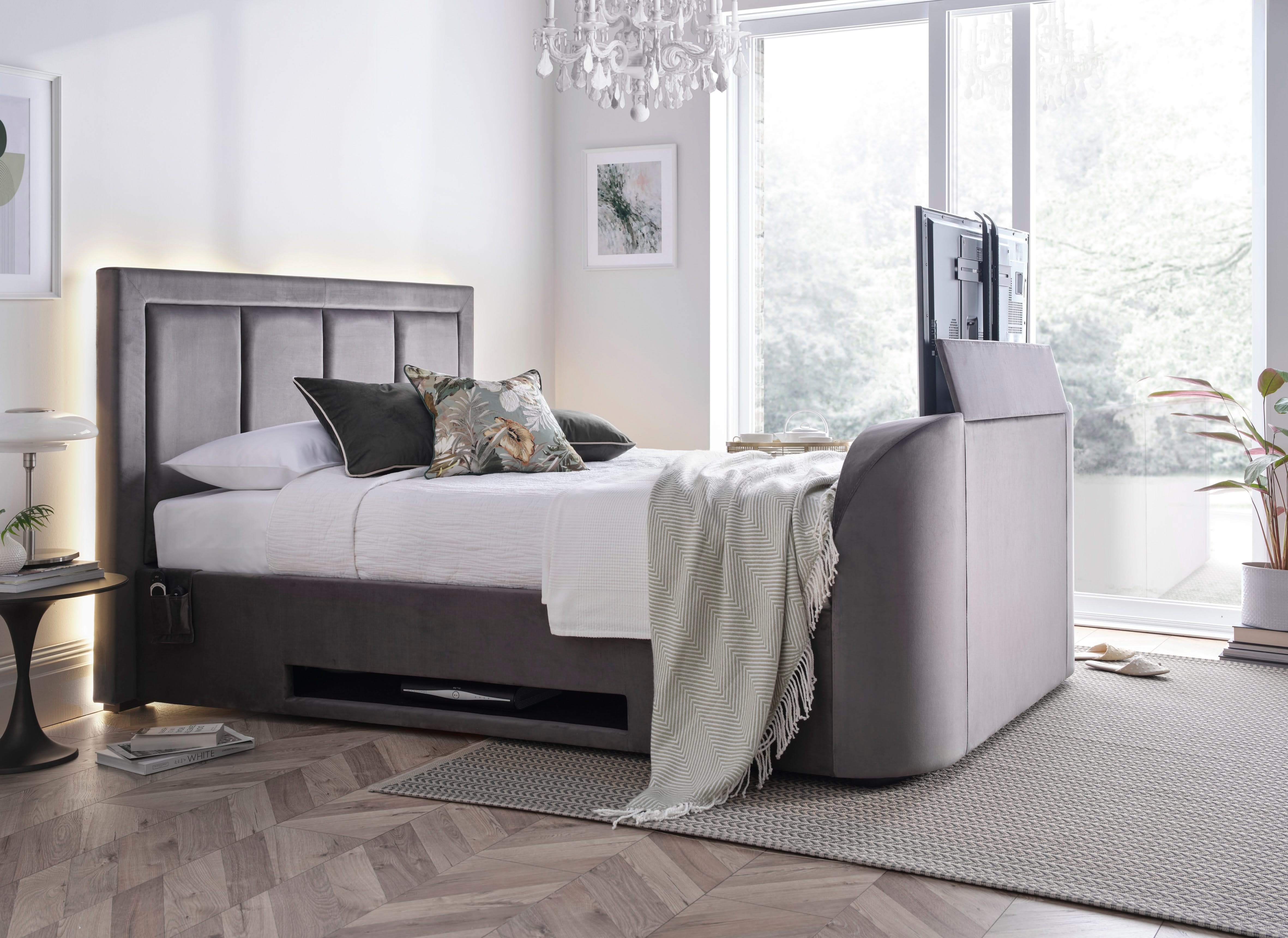 Harlem Grey Velvet Ottoman TV Bed - Image 6