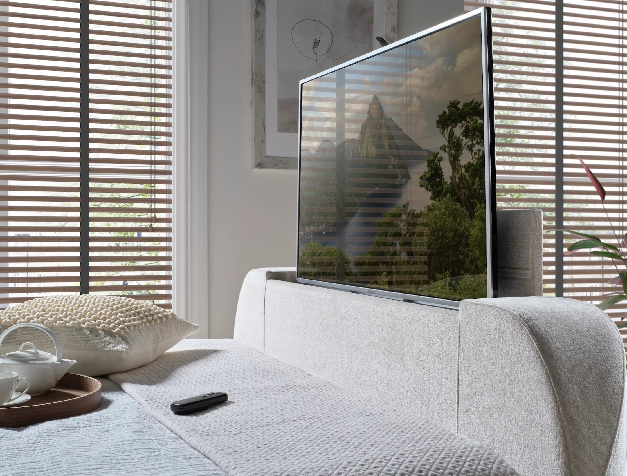 Lumas Ottoman TV Bed with Surround LED in Plush Cream - Image 7