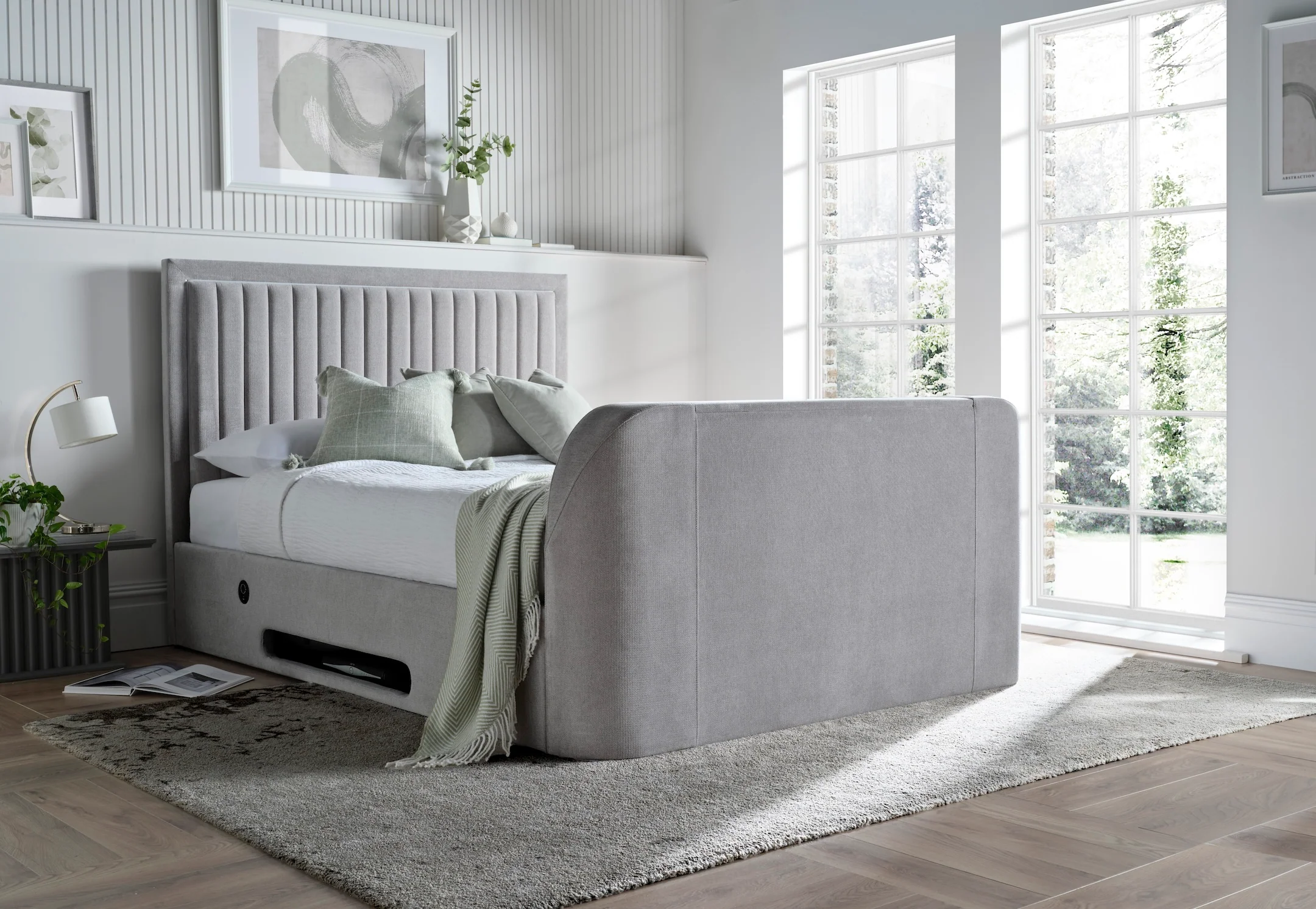 Lumas Ottoman TV Bed with Surround LED in Plush Grey - Image 4