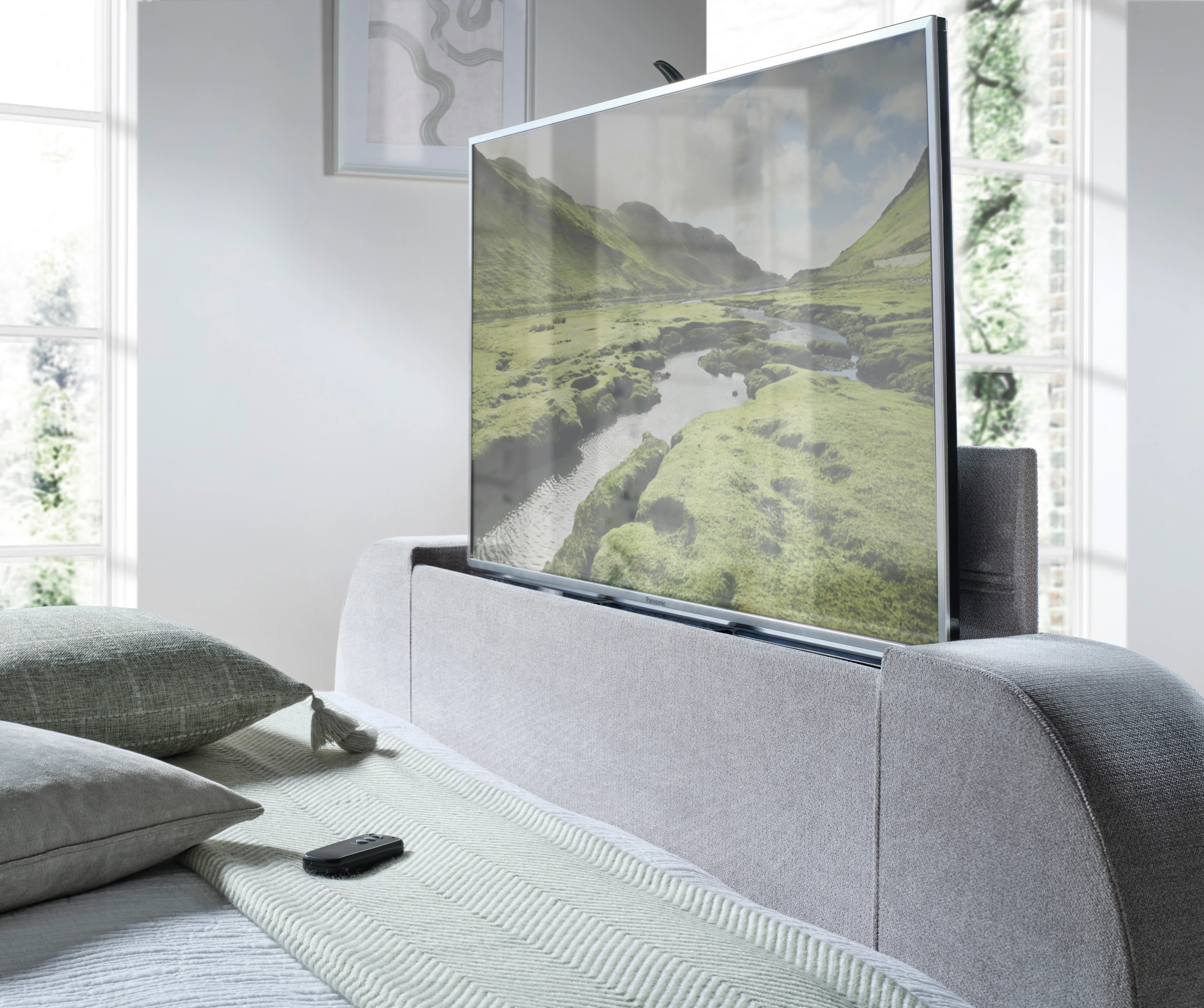 Lumas Ottoman TV Bed with Surround LED in Plush Grey - Image 5