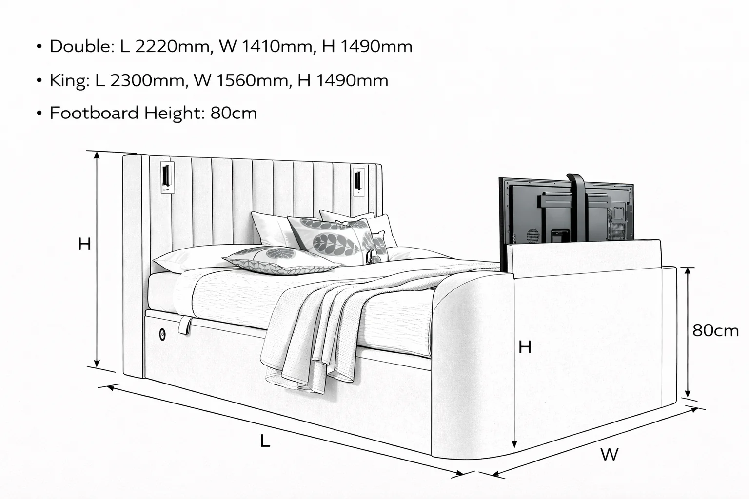 Luna Ottoman TV Bed with Adjustable Mood Lights in Plush Cream - Image 11