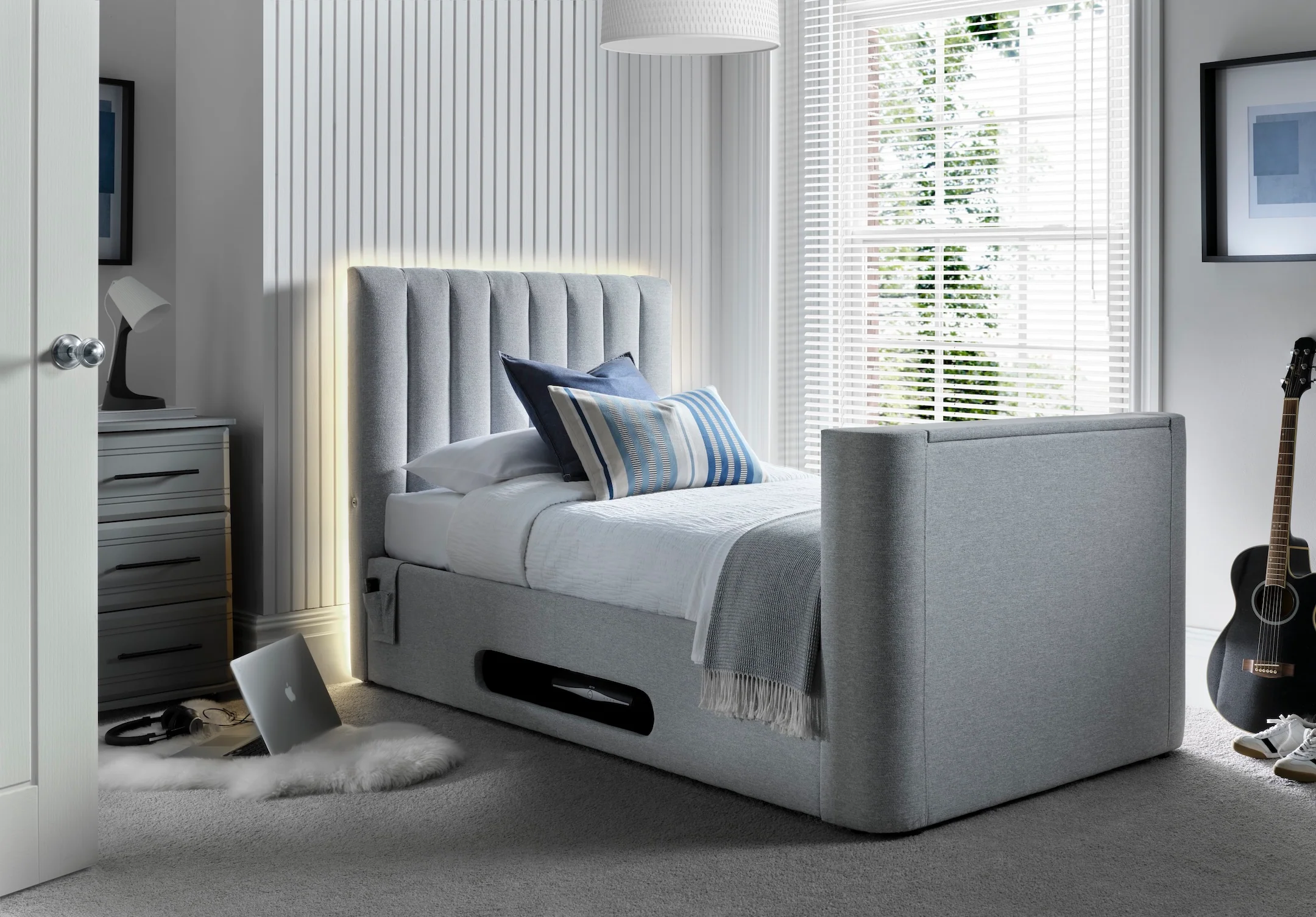 Lynx Single Ottoman TV Bed In Pebble Grey - Image 3