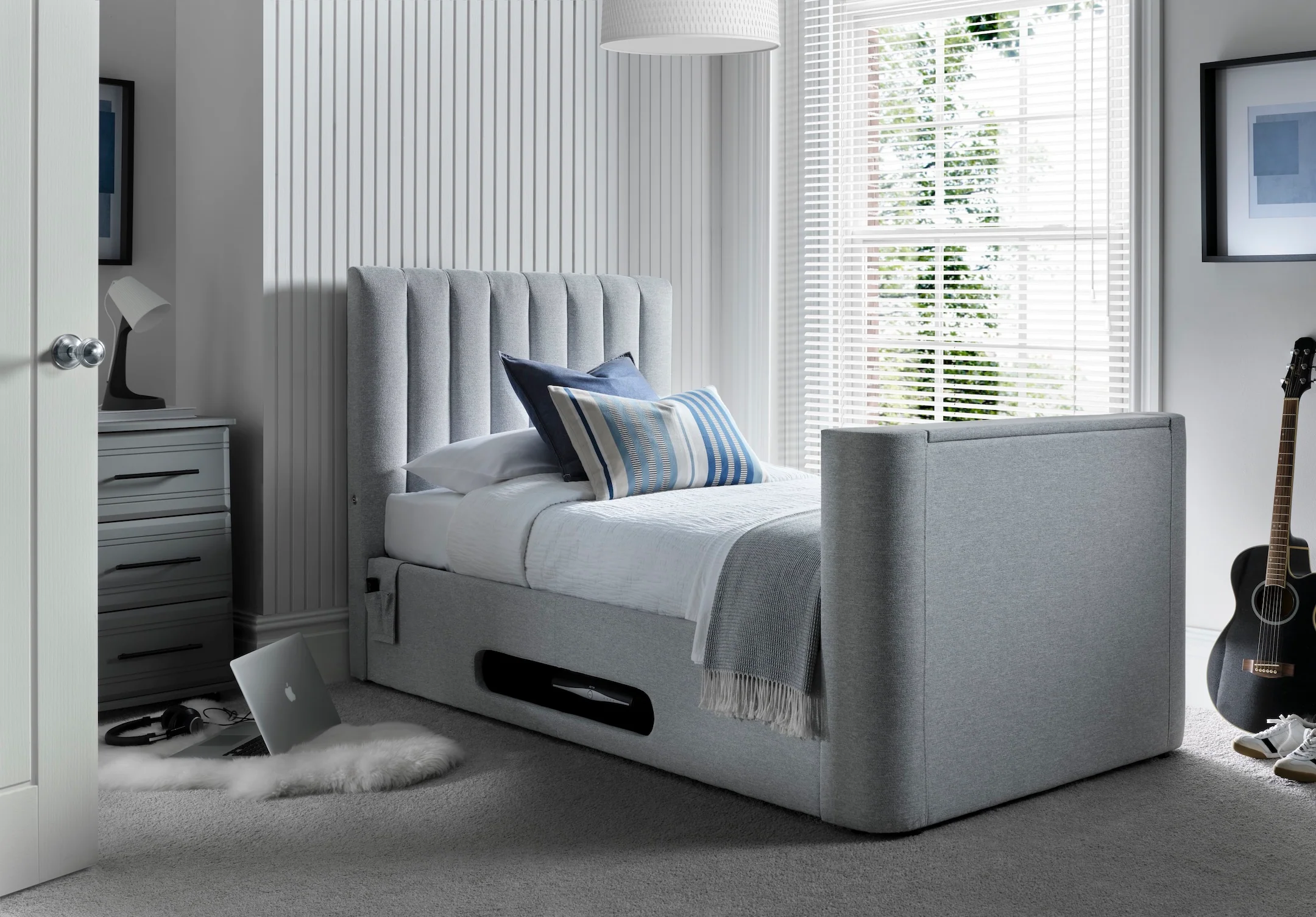 Lynx Single Ottoman TV Bed In Pebble Grey - Image 5