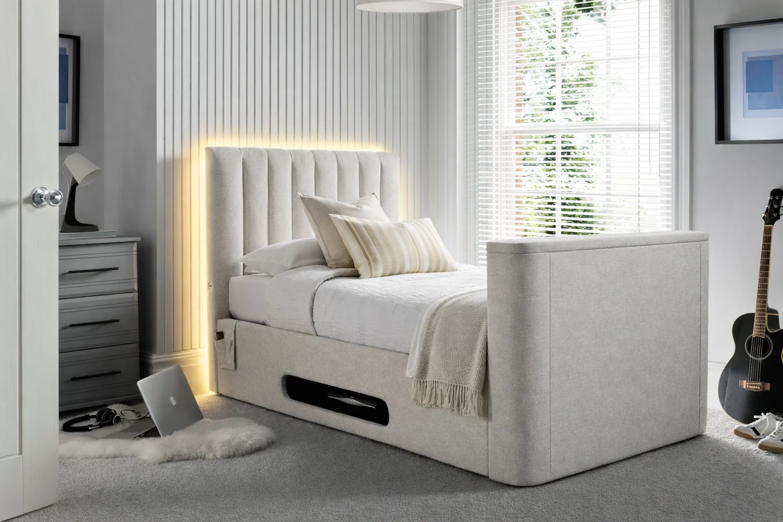Lynx Single Ottoman TV Bed In Pebble Stone - Image 3