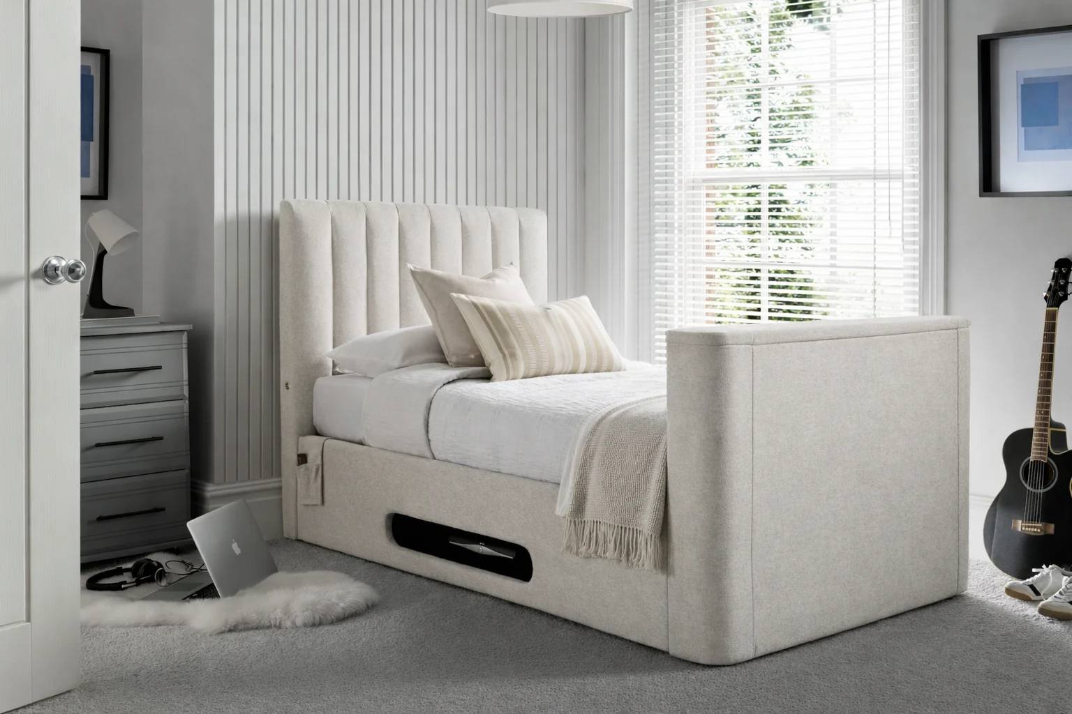 Lynx Single Ottoman TV Bed In Pebble Stone - Image 6