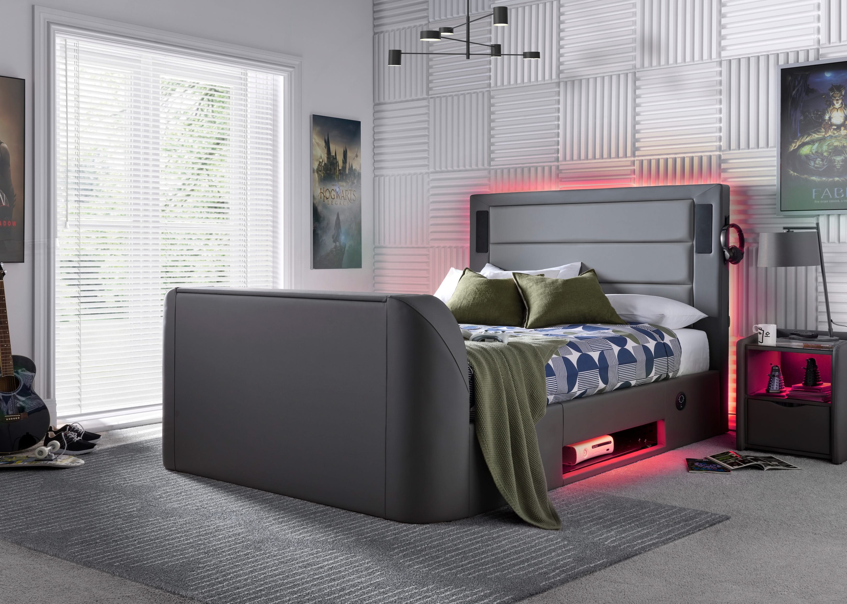 Merlin Gaming TV Bed - two tone Grey PU - 5.1 Surround - Ottoman Storage - Image 10