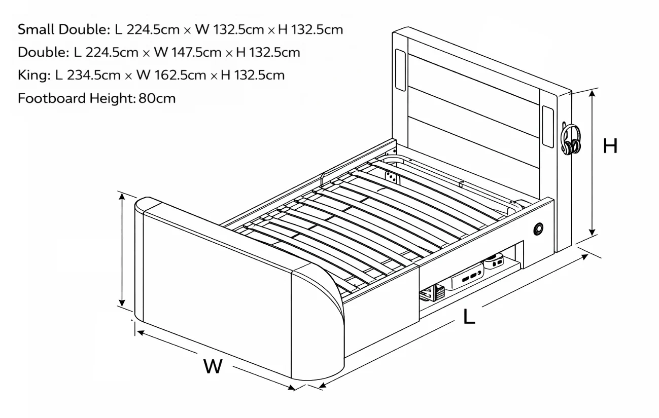 Merlin Gaming TV Bed - two tone Grey PU - 5.1 Surround - Ottoman Storage - Image 13