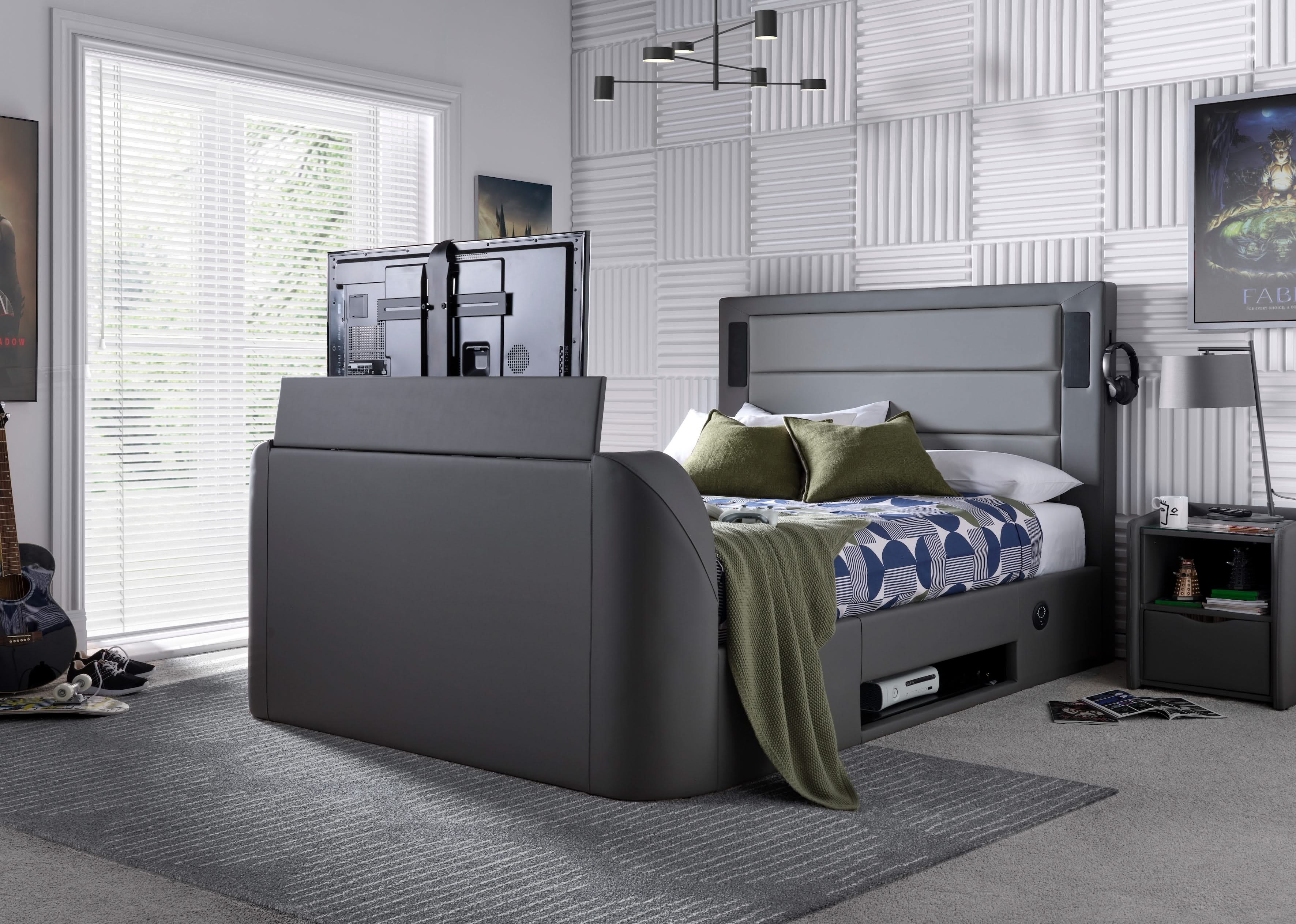 Merlin Gaming TV Bed - two tone Grey PU - 5.1 Surround - Ottoman Storage - Image 3