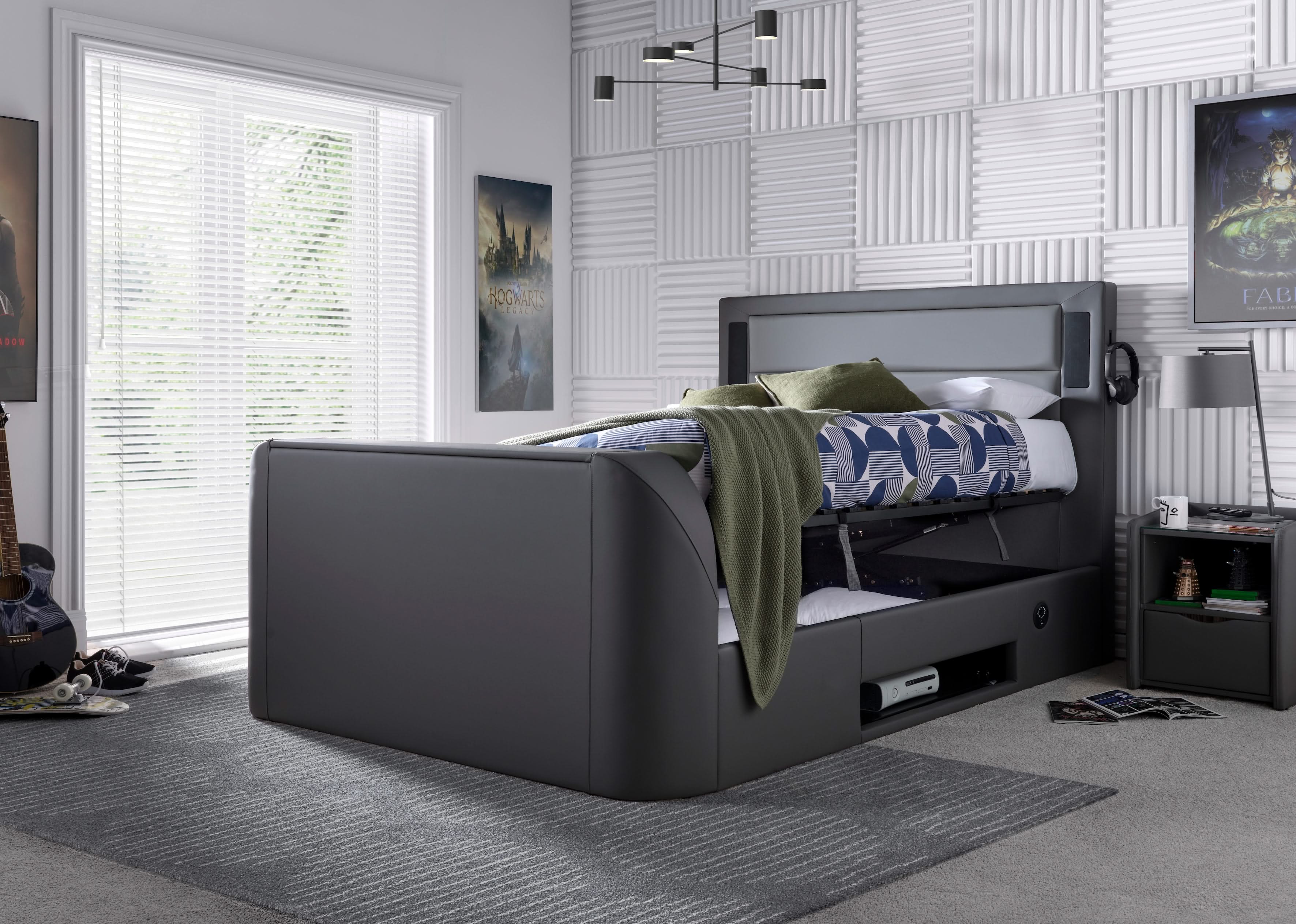 Merlin Gaming TV Bed - two tone Grey PU - 5.1 Surround - Ottoman Storage - Image 5