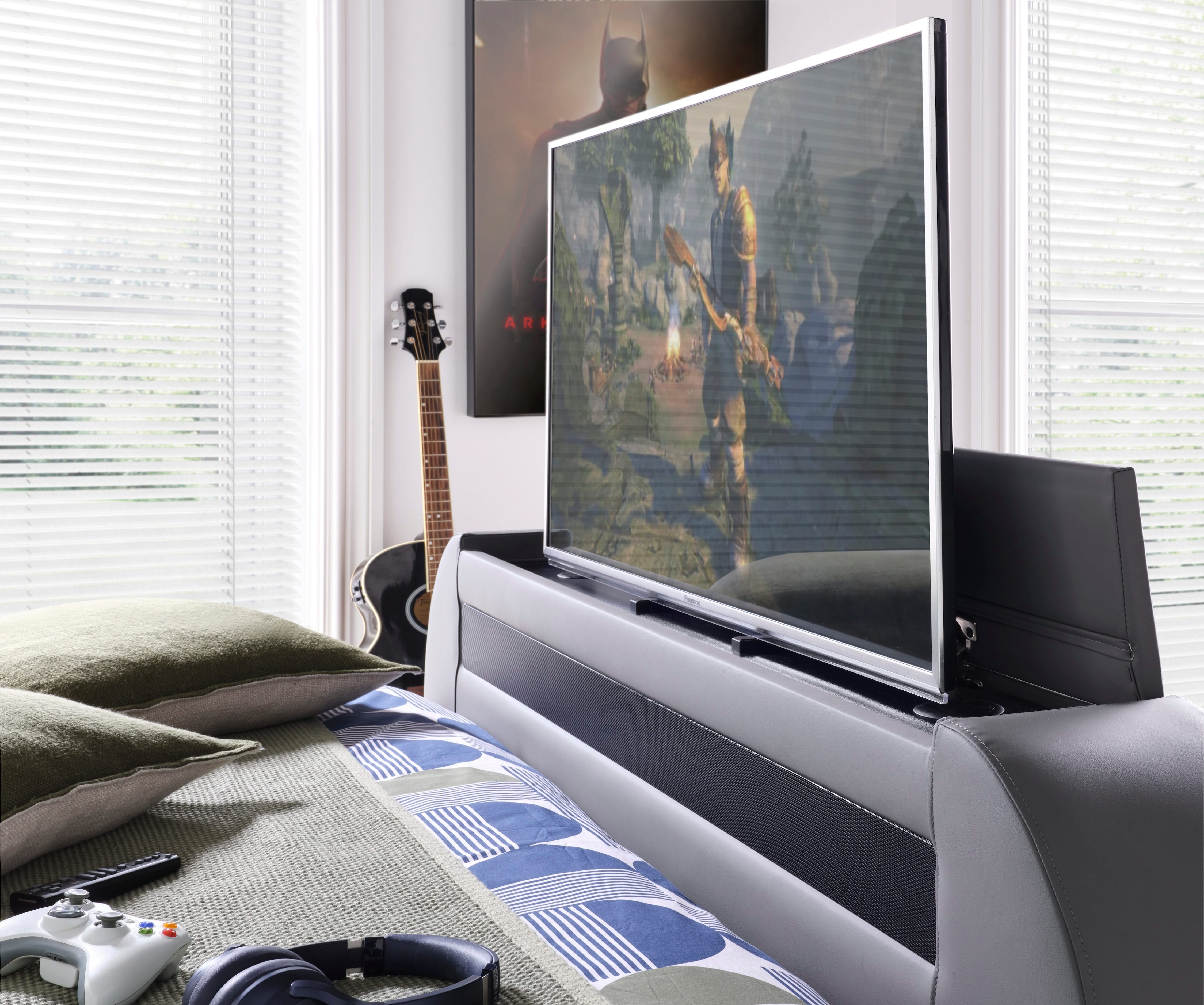 Merlin Gaming TV Bed - two tone Grey PU - 5.1 Surround - Ottoman Storage - Image 7