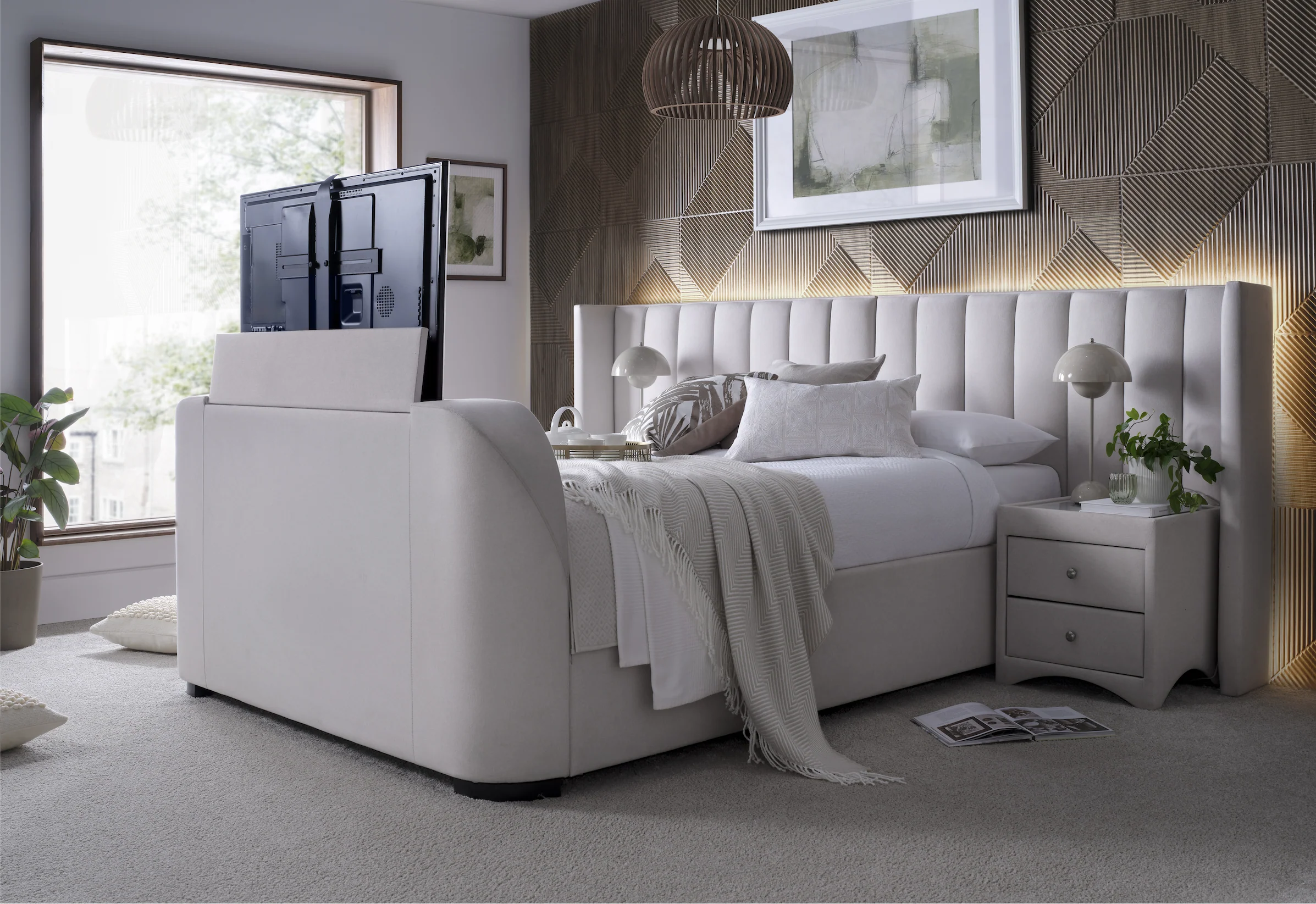 Milan Ottoman TV Bed in Natural Cream with 2 Side Units - Image 10