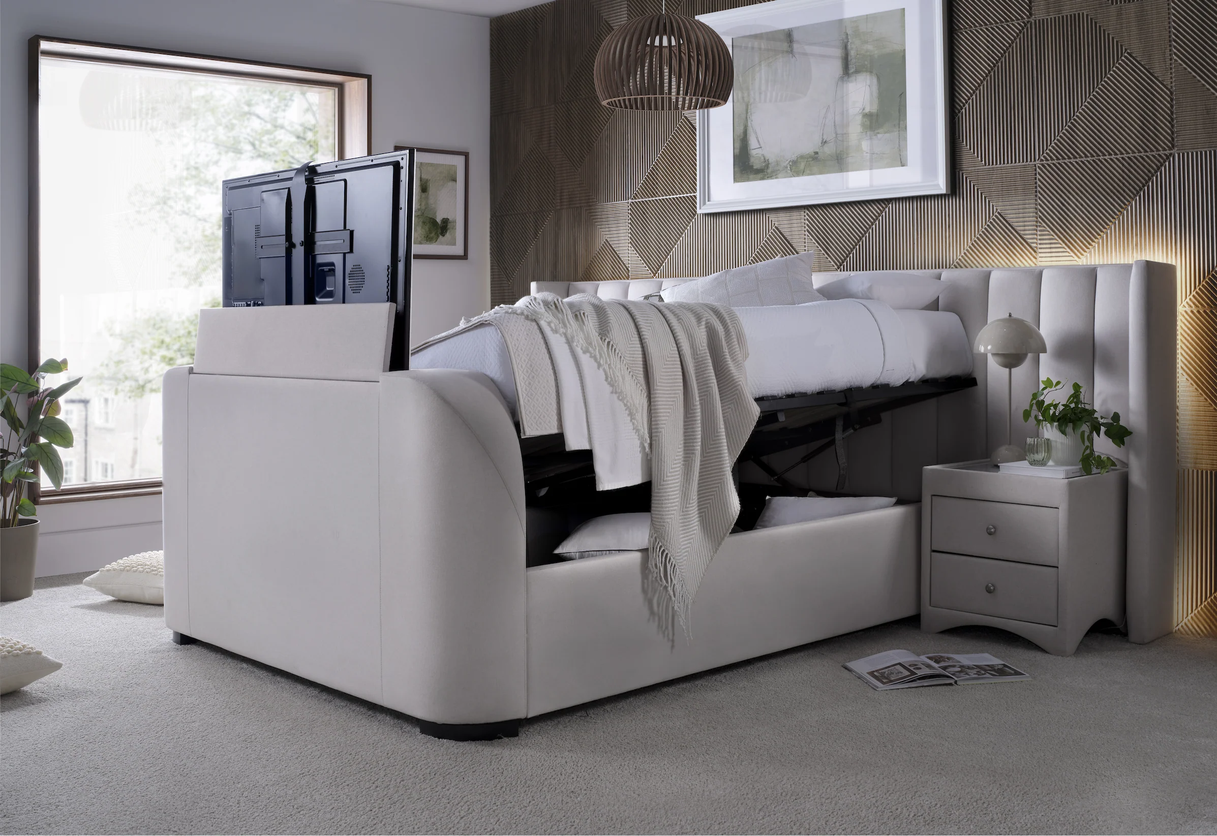 Milan Ottoman TV Bed in Natural Cream with 2 Side Units - Image 11