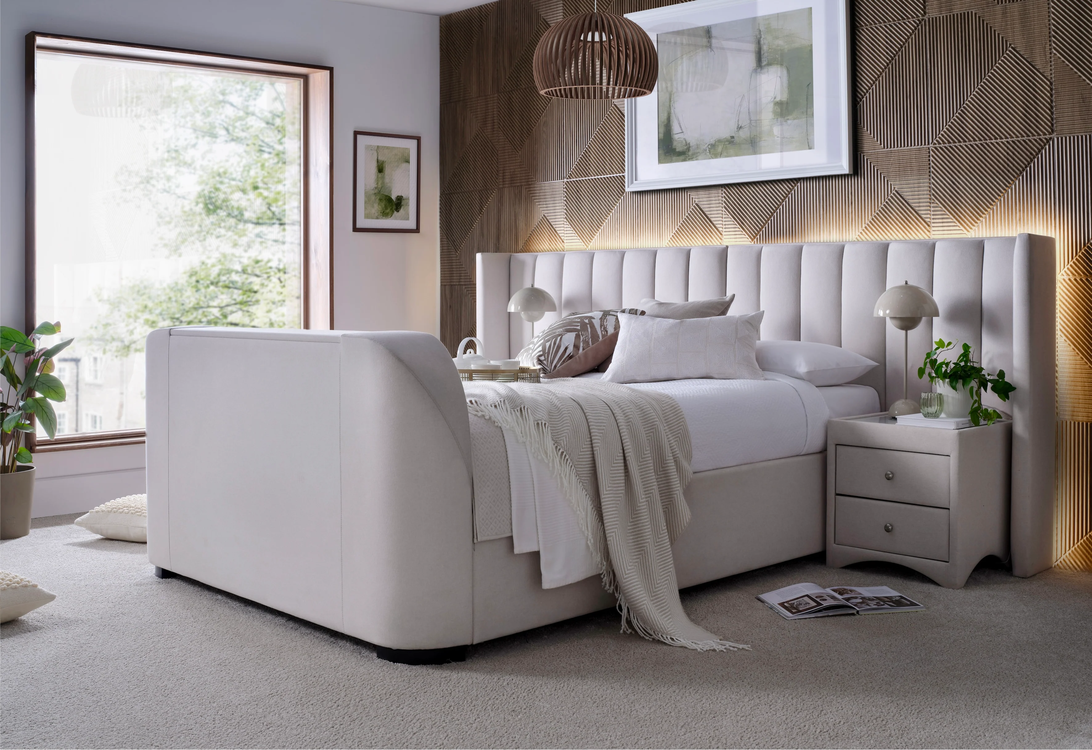 Milan Ottoman TV Bed in Natural Cream with 2 Side Units - Image 4