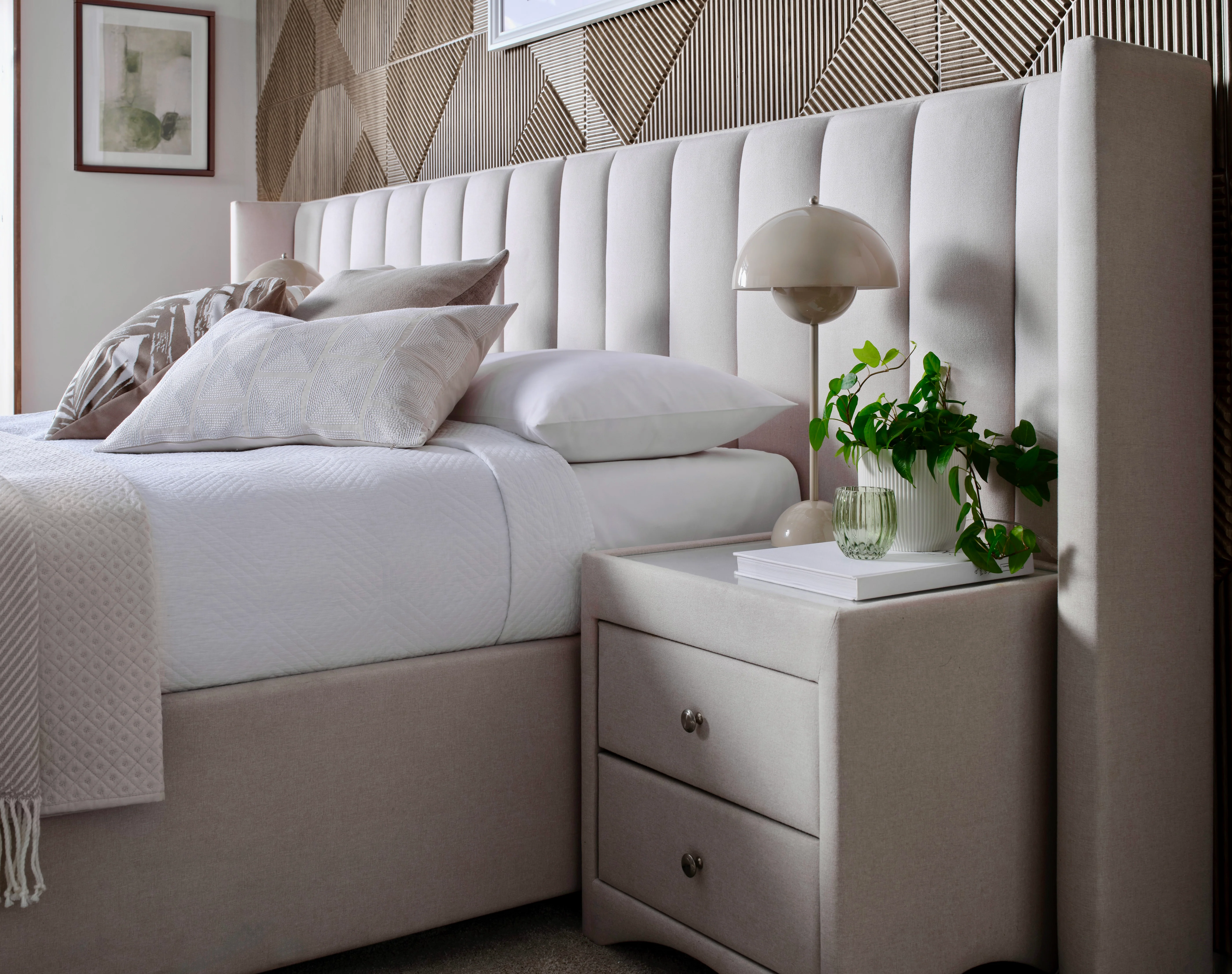 Milan Ottoman TV Bed in Natural Cream with 2 Side Units - Image 5