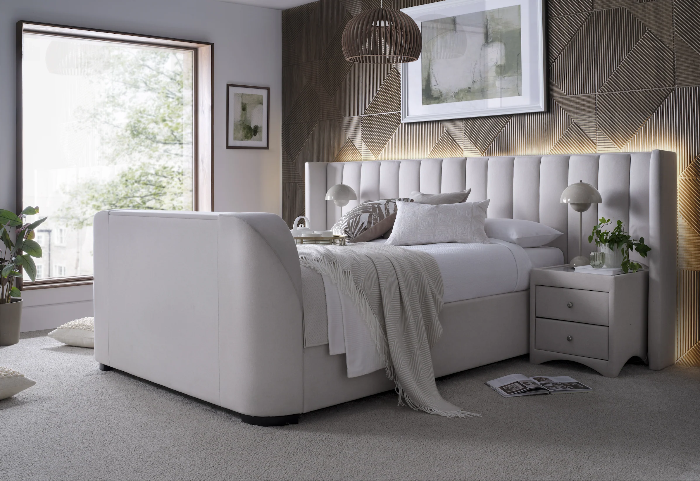 Milan Ottoman TV Bed in Natural Cream with 2 Side Units - Image 9