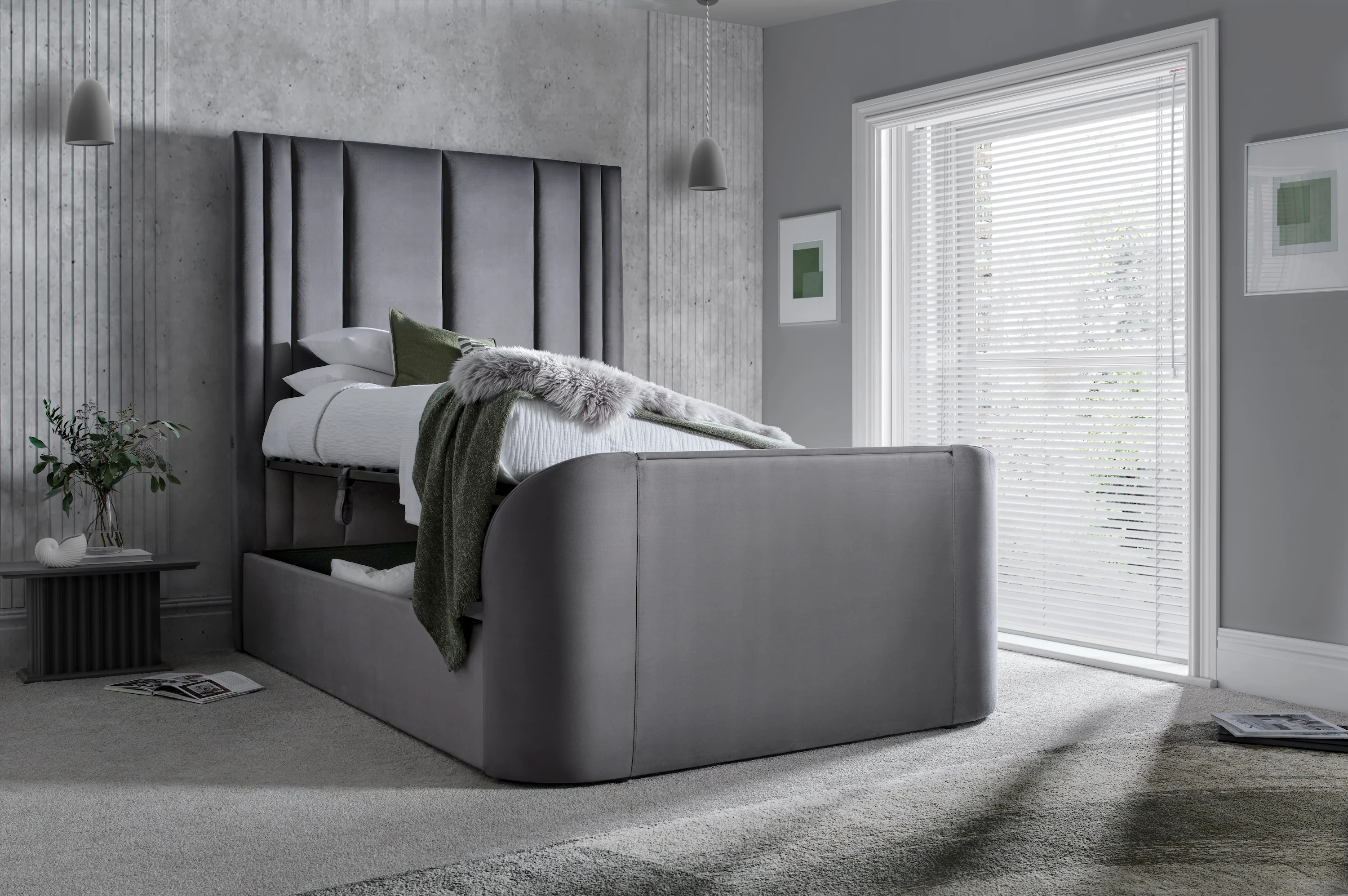 Salisbury Ottoman TV Bed in Grey Velvet - Image 3