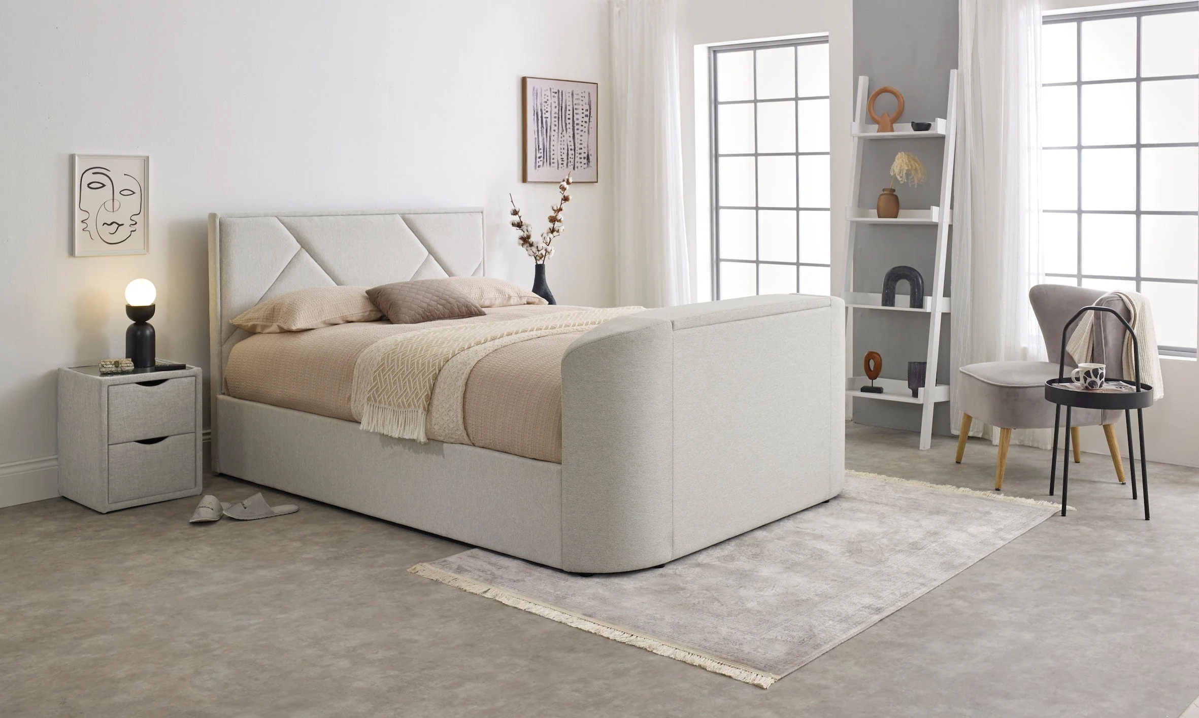 Sigma Ottoman TV Bed in Pebble Stone Fabric - Image 3