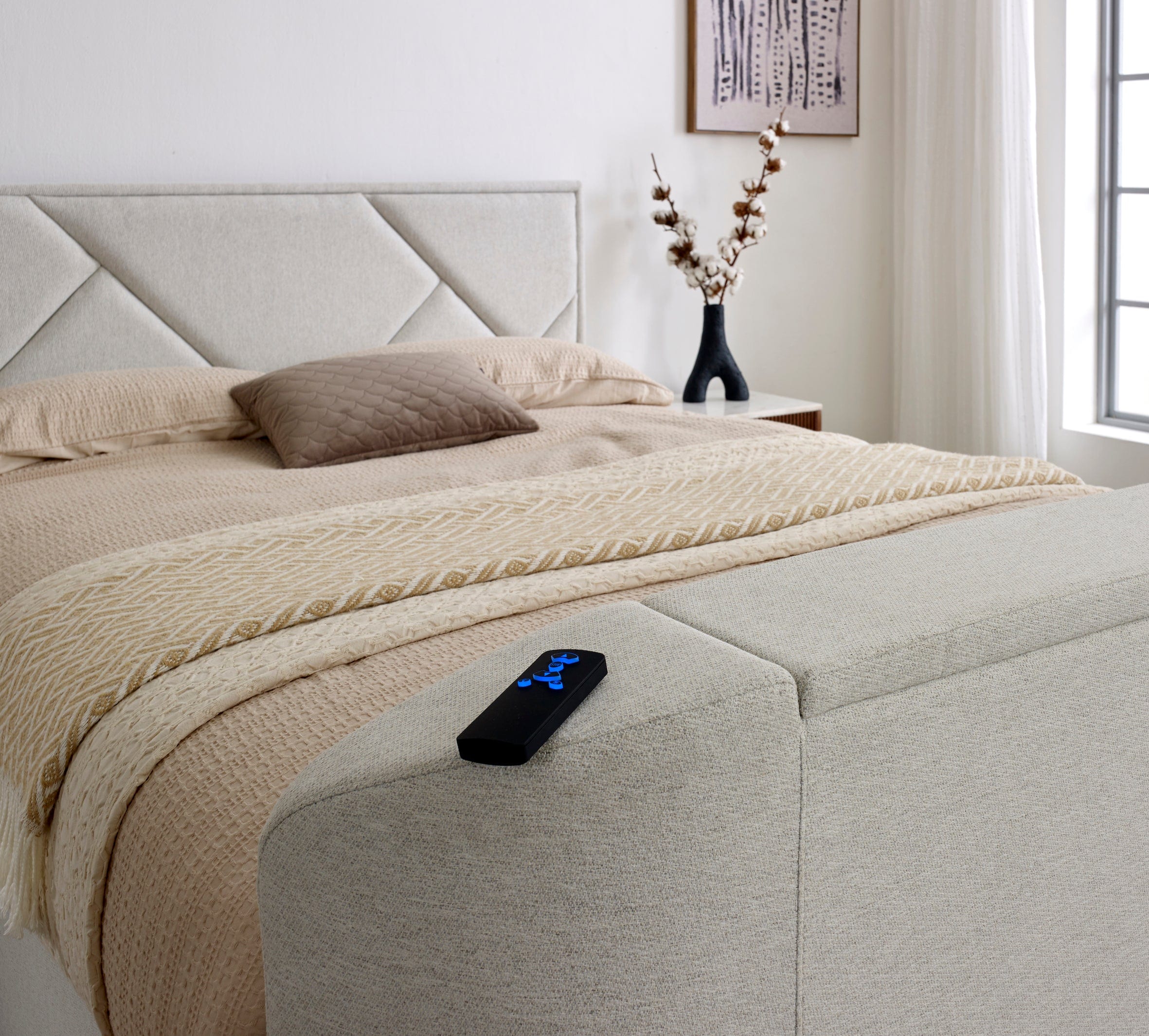 Sigma Ottoman TV Bed in Pebble Stone Fabric - Image 6