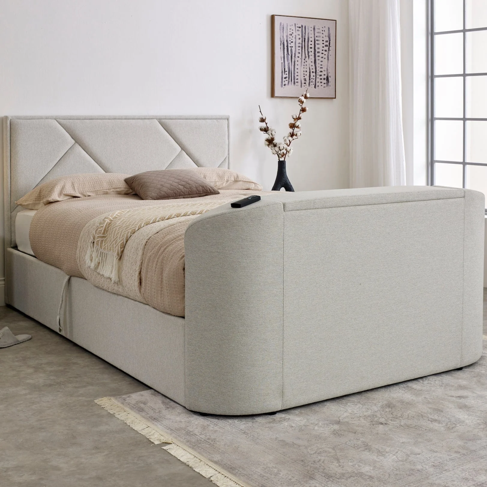 Sigma Ottoman TV Bed in Pebble Stone Fabric - Image 7