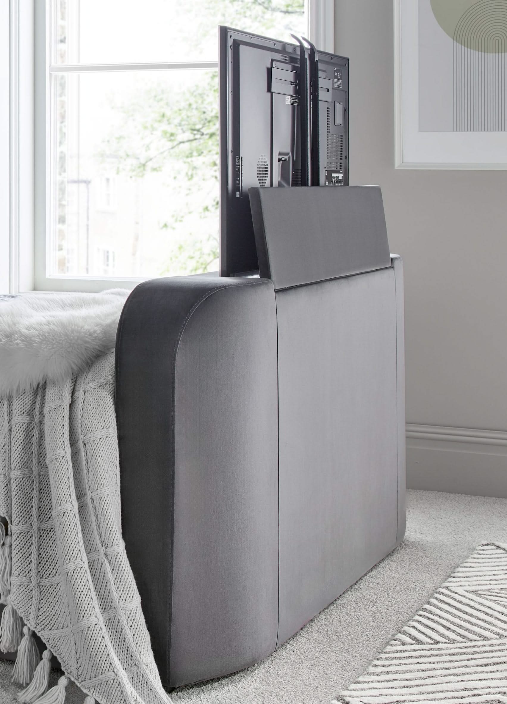 Stanford 4.1 Soundbar Grey Velvet Ottoman TV Bed - Image 6
