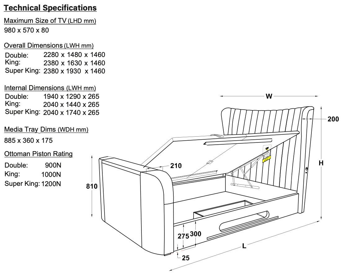 Vogue True Sound 5.1 Ottoman TV Bed in Dusk Fabric - Image 10